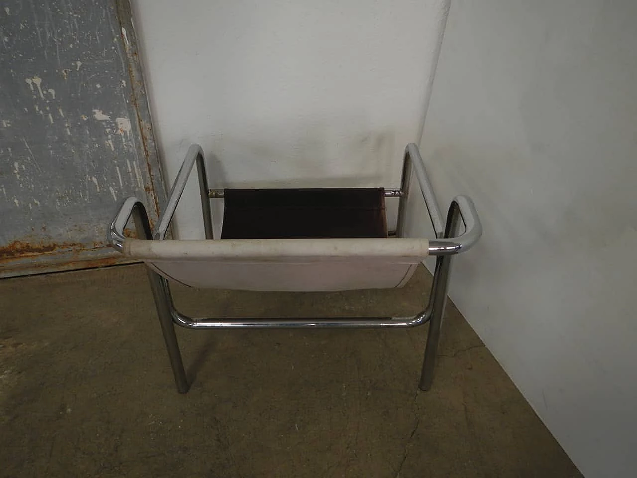 Poltrona in metallo tubolare e tessuto, anni '50 1200548