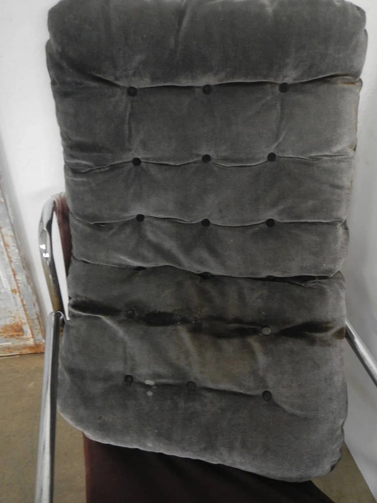 Poltrona in metallo tubolare e tessuto, anni '50 1200551