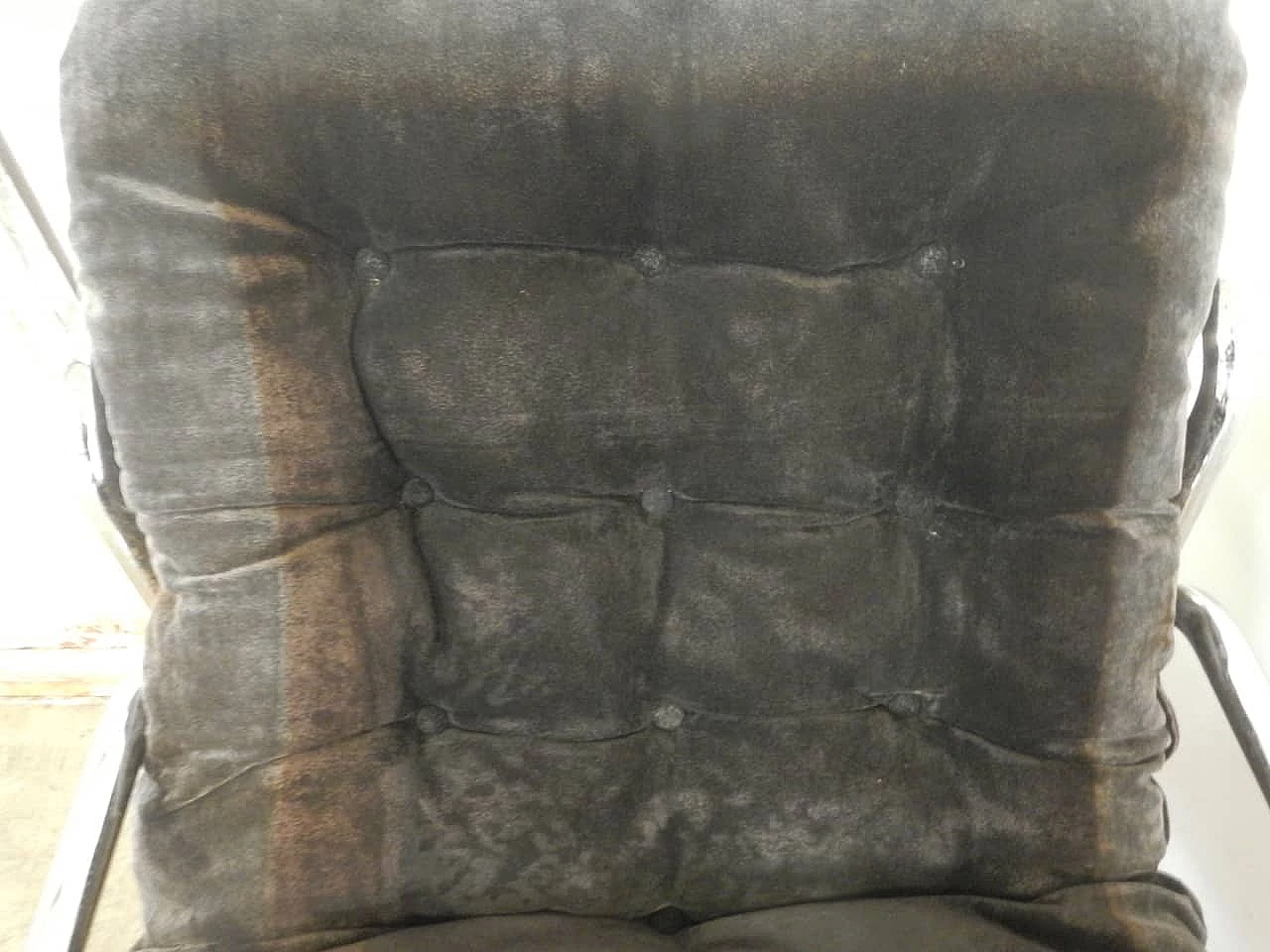 Poltrona in metallo tubolare e tessuto, anni '50 1200552