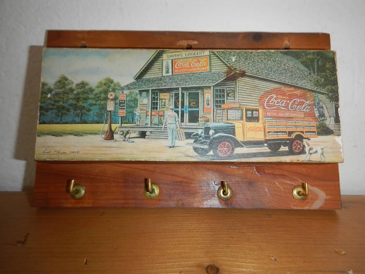 Coca Cola wooden key holder, 70s 1200775