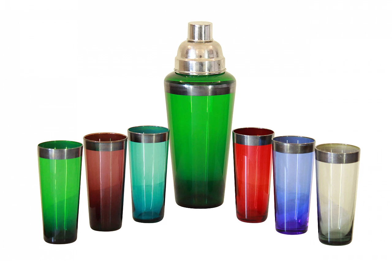 Vintage cocktail set in colored glass, 60s 1200981