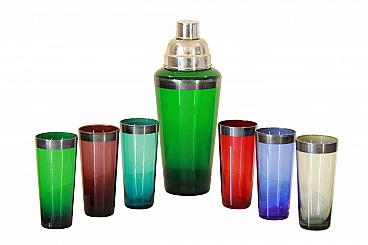 Vintage cocktail set in colored glass, 60s