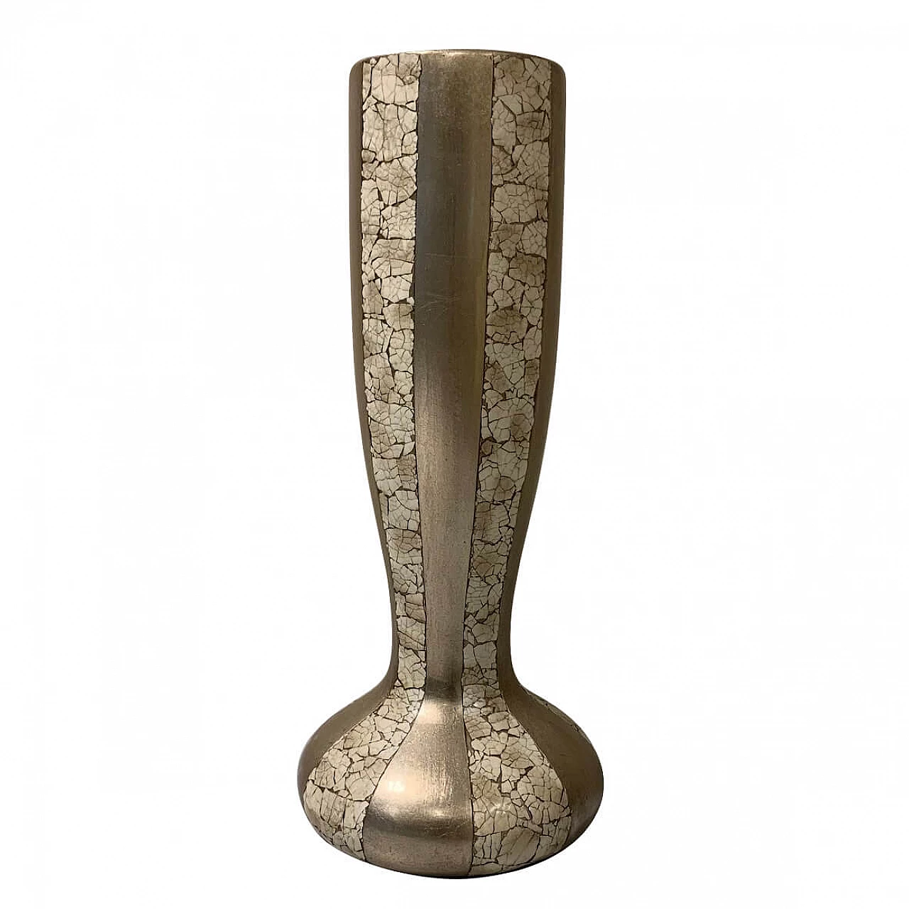 Vase with inserts in natural eggshell and silver leaf, 50s 1200989