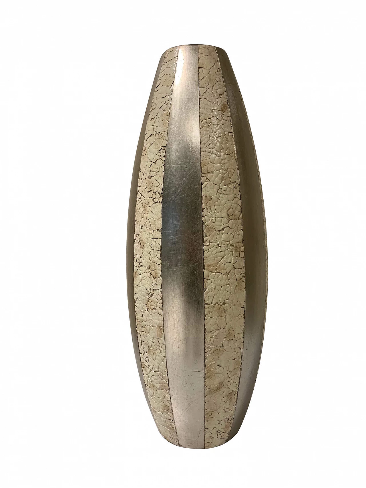 Grande vaso con inserti in guscio d'uovo naturale e foglia d'argento, anni '50 1200992