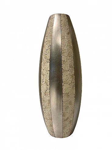 Vase with inserts in natural eggshell and silver leaf, 50s