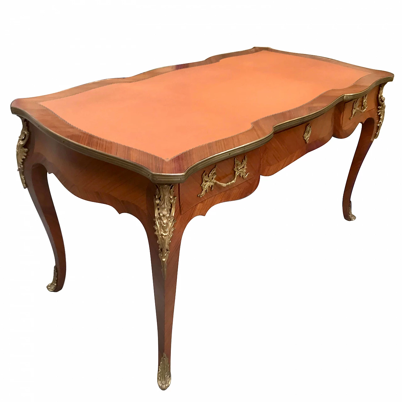 Diplomatic desk in rosewood, gilded and screwed bronzes, leather top with curvilinear profile, early 20th century 1201016