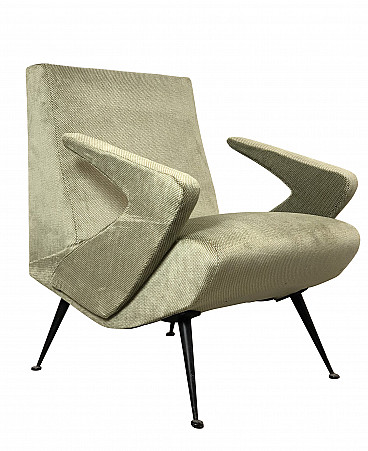 Green velvet armchair, 60s