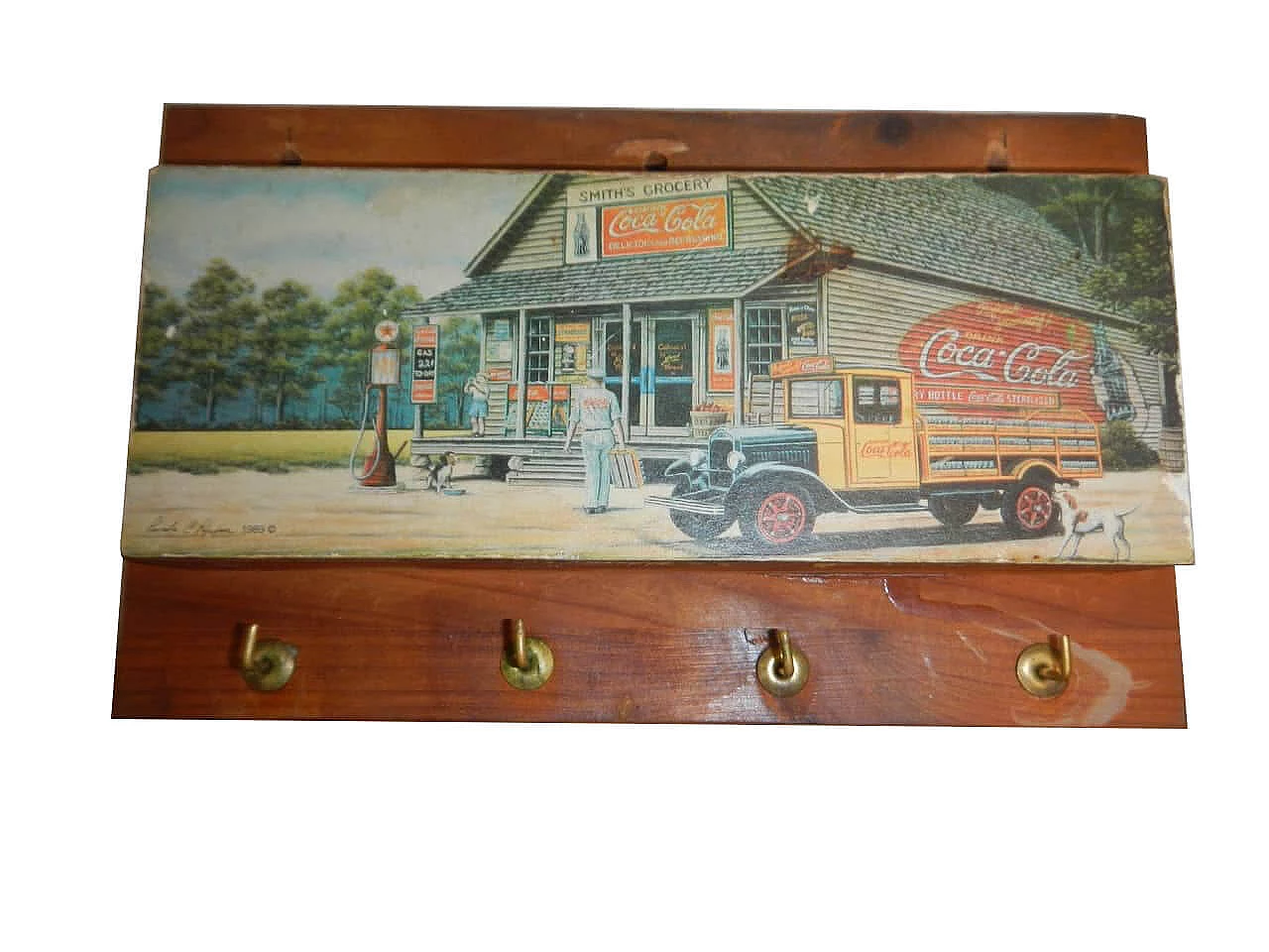 Coca Cola wooden key holder, 70s 1201045