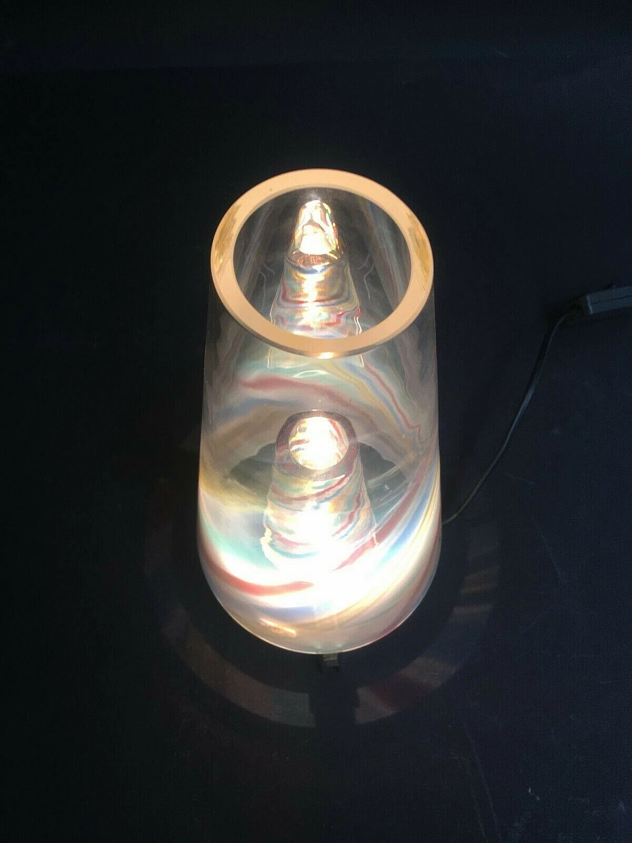 Lampada da tavolo in vetro e ferro di De Maio, anni '80 1201060