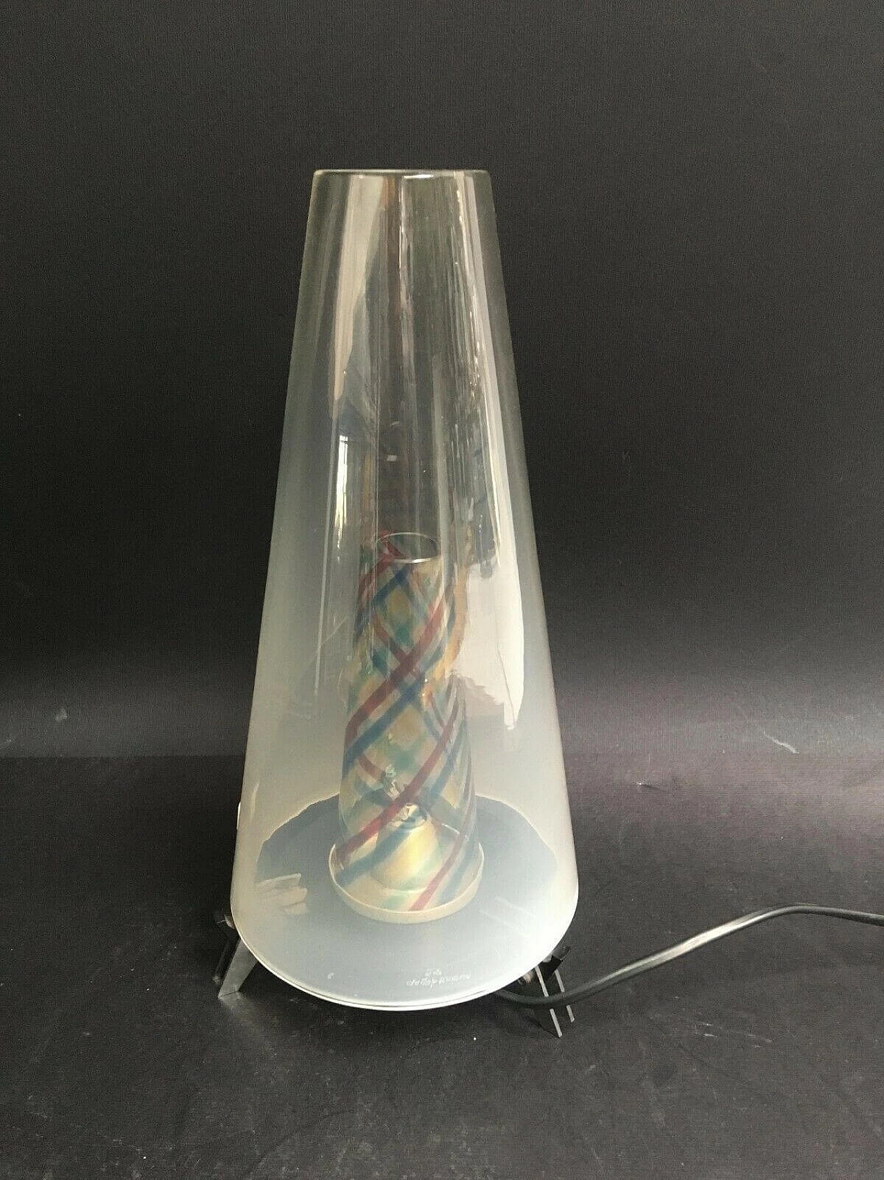 Lampada da tavolo in vetro e ferro di De Maio, anni '80 1201061