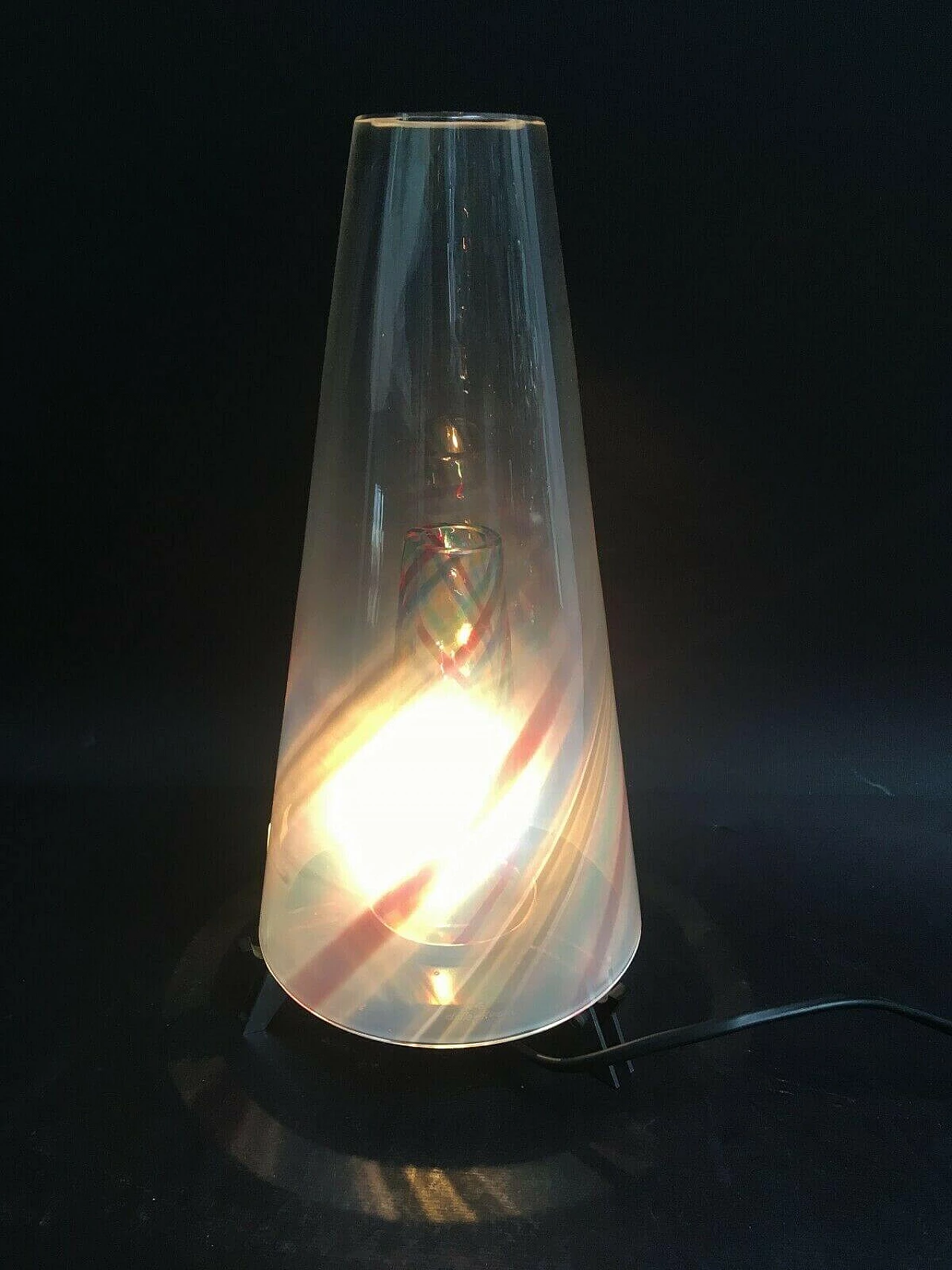 Lampada da tavolo in vetro e ferro di De Maio, anni '80 1201062