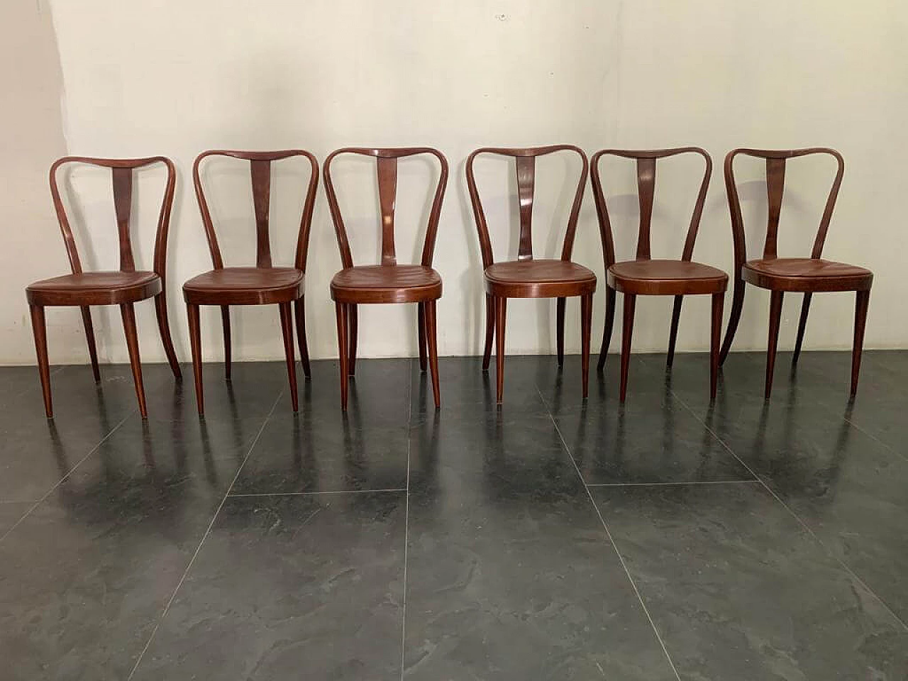 6 Sedie da pranzo con seduta in similpelle di Pirelli Sapsa, anni '50 1201309