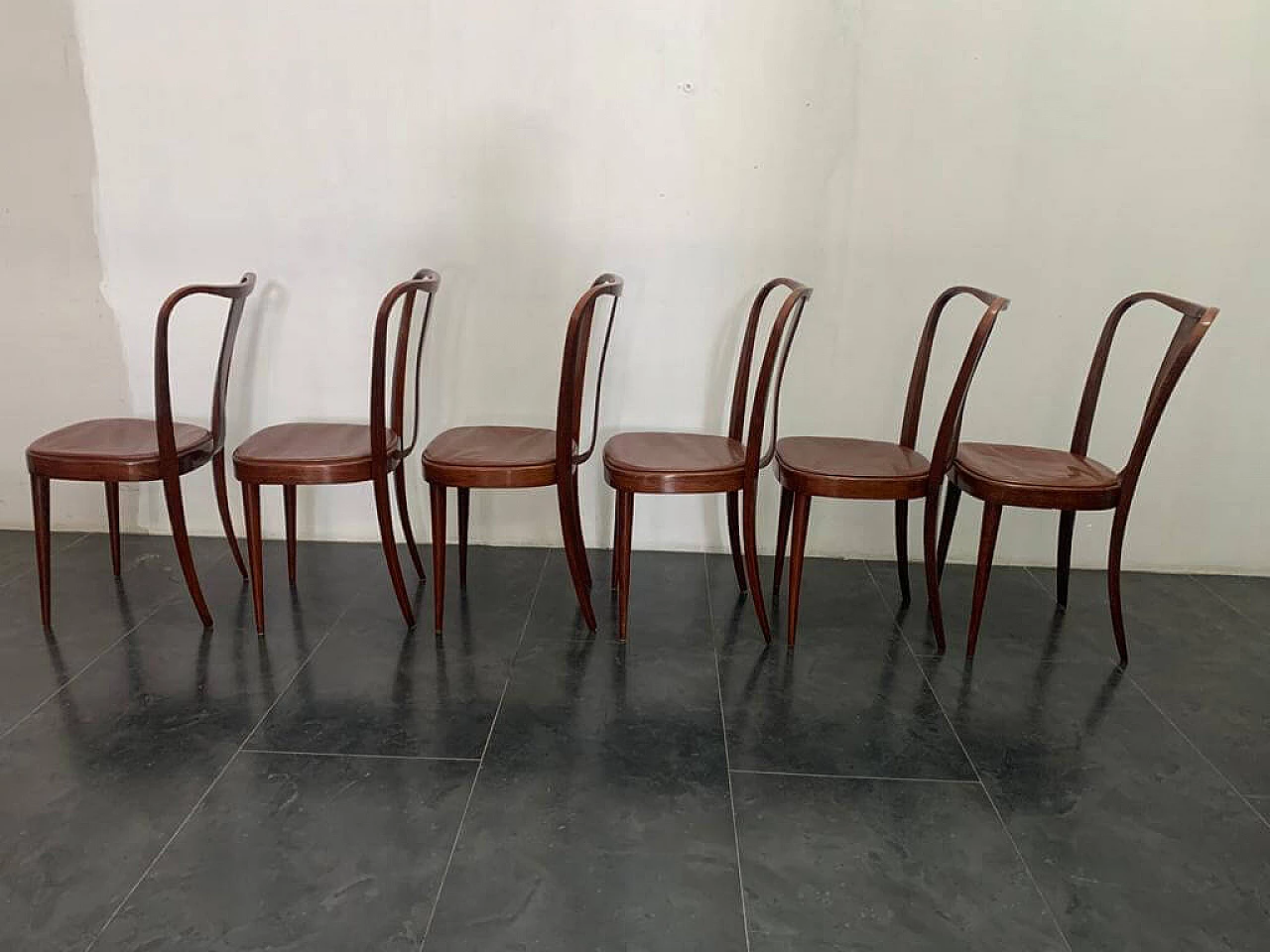 6 Sedie da pranzo con seduta in similpelle di Pirelli Sapsa, anni '50 1201311