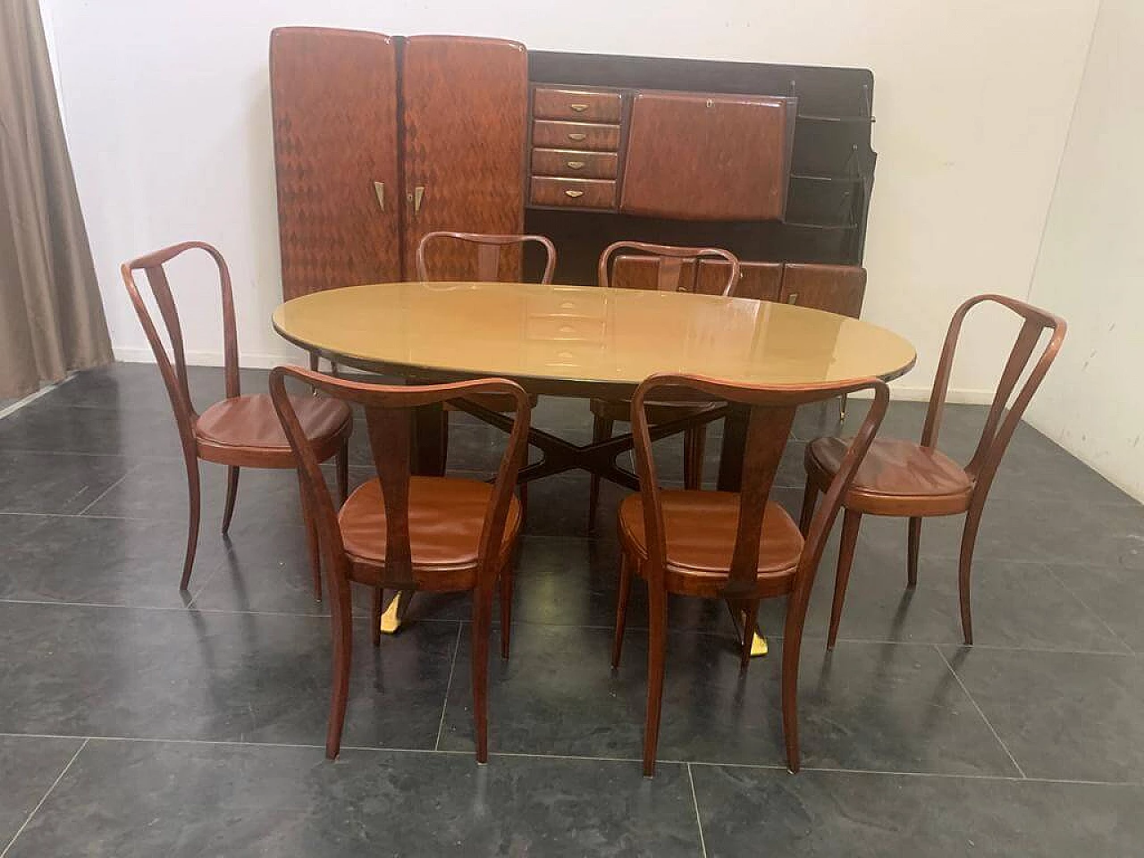 6 Sedie da pranzo con seduta in similpelle di Pirelli Sapsa, anni '50 1201317