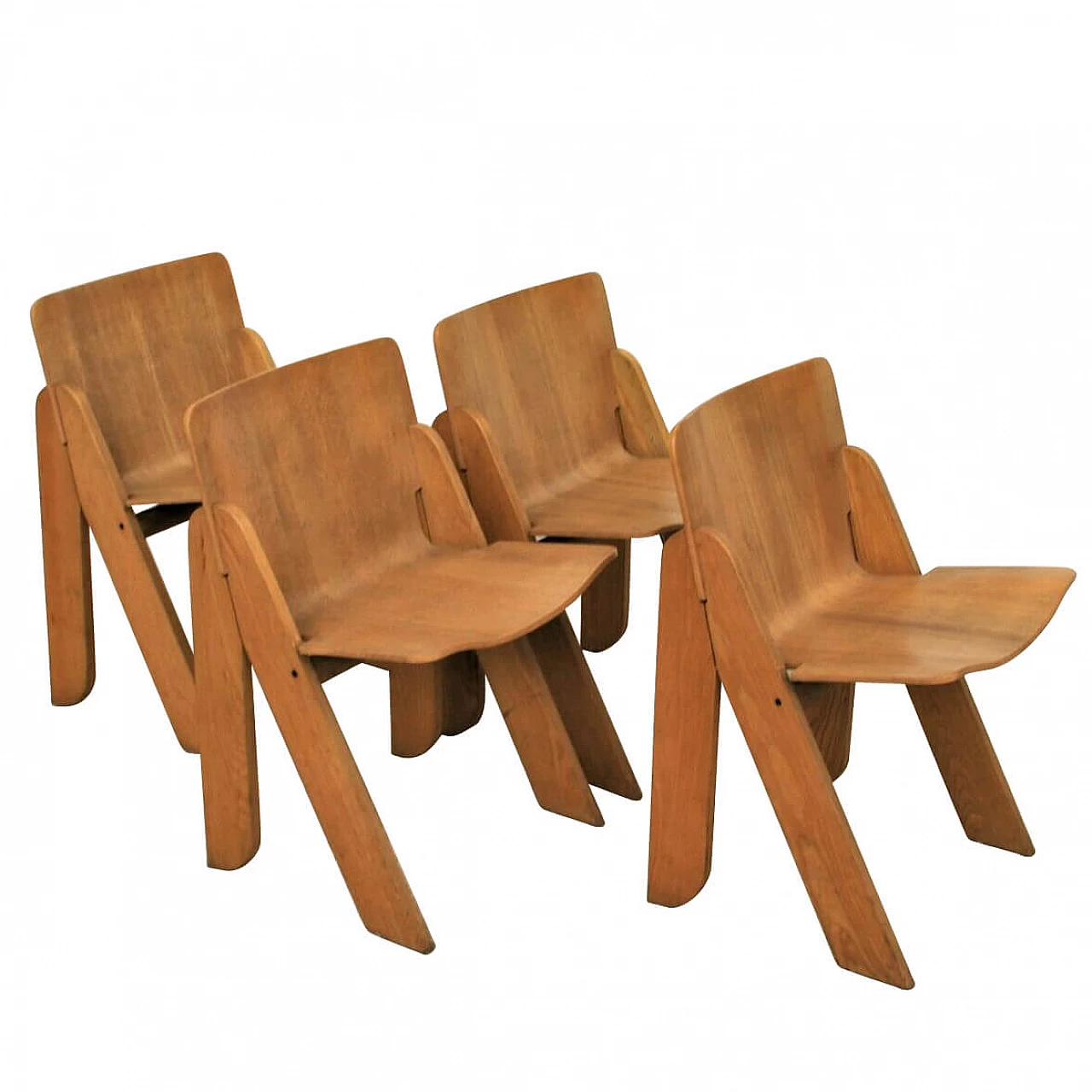4 Curved plywood chairs by Gigi Sabadin for Stilwood, 70s 1201364