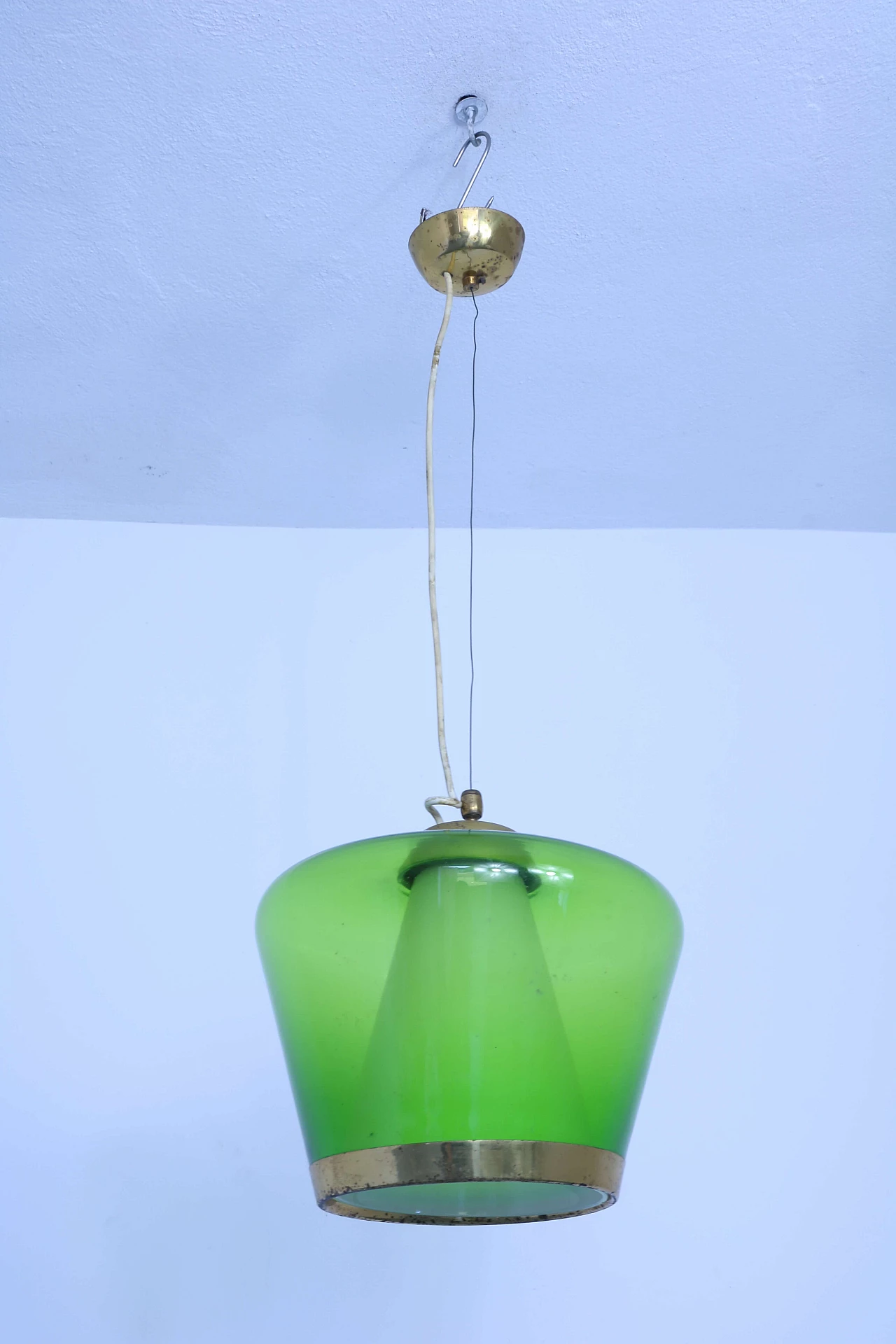 Lampadario in vetro verde, anni '50 1201791