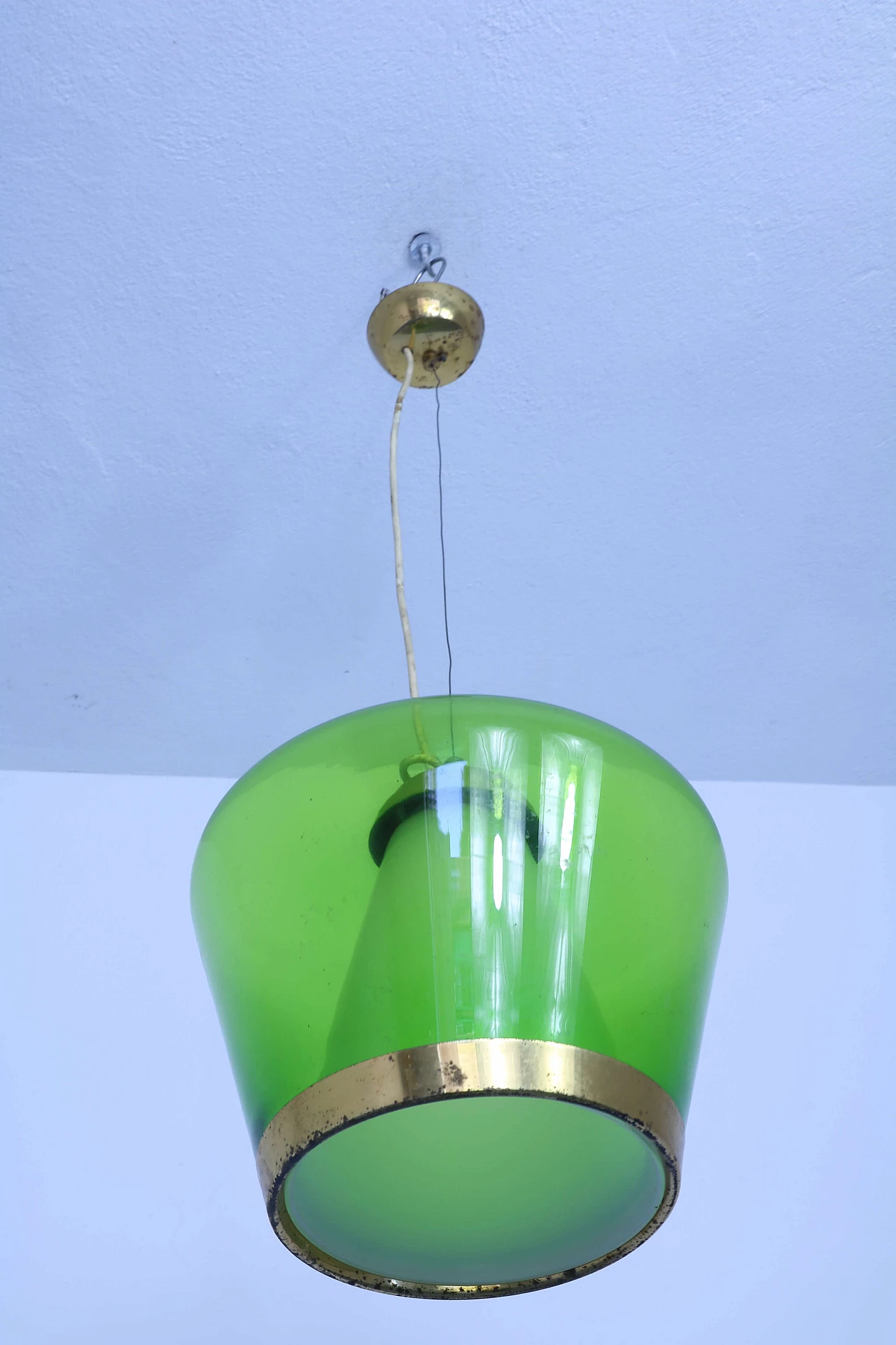 Lampadario in vetro verde, anni '50 1201793