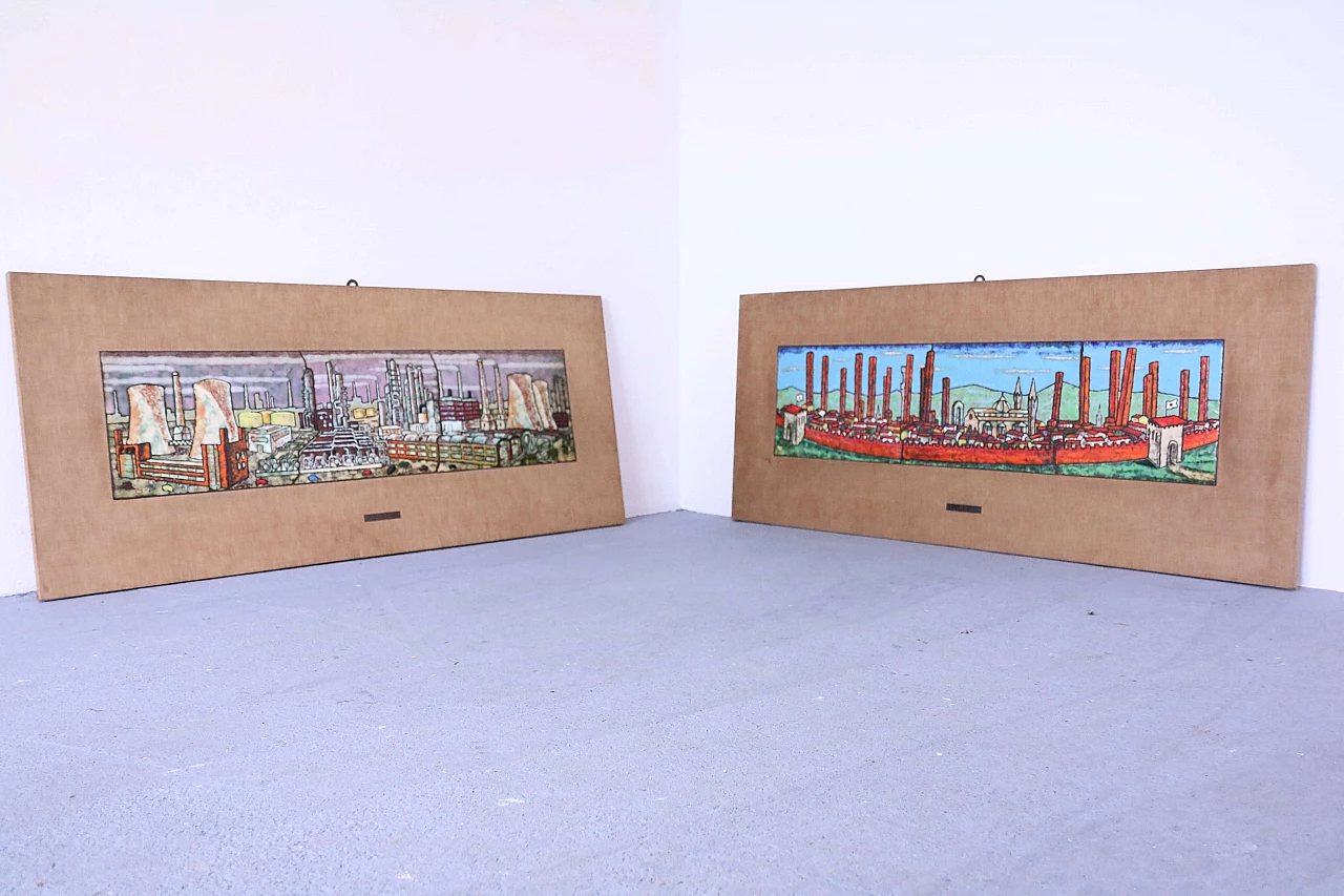 Coppia di quadri in rame smaltato, anni '40 1202142