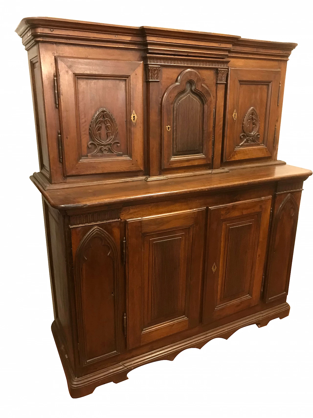 Piedmontese Sacristy cabinet in walnut with 7 doors, original 18th century 1202178