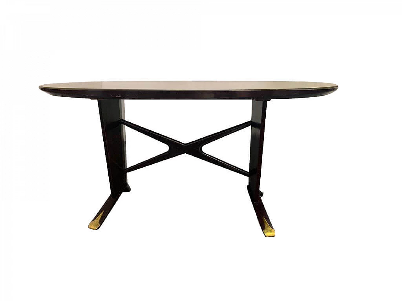 Rosewood dining table with oval top and gilt brass tips, 50s 1202516