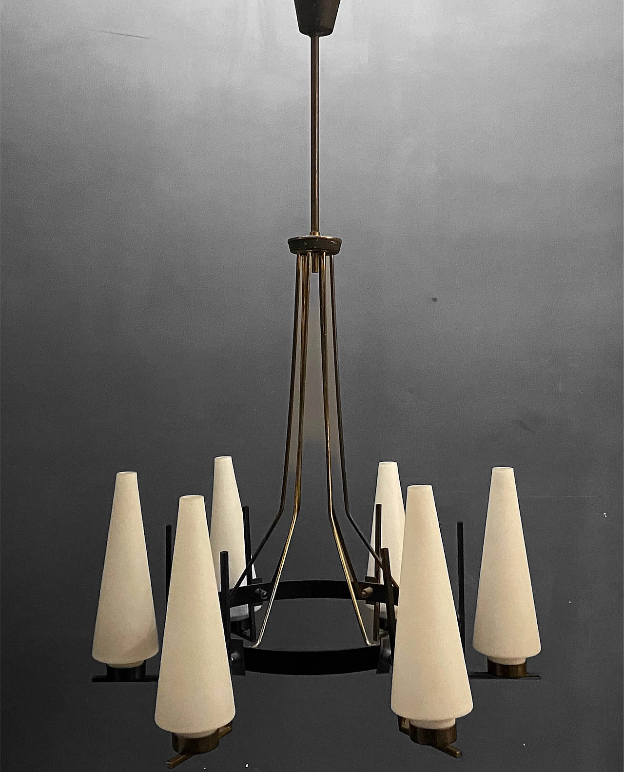 Brass and glass chandelier by Stilnovo, 1950s 1202655