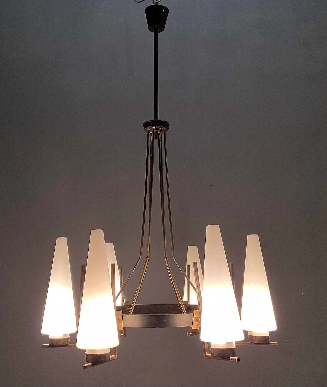 Brass and glass chandelier by Stilnovo, 1950s 1202659