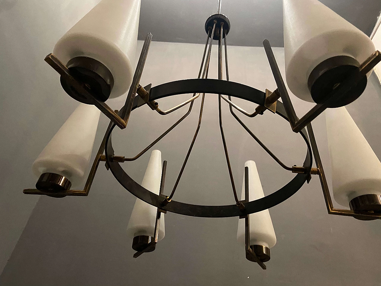 Brass and glass chandelier by Stilnovo, 1950s 1202660