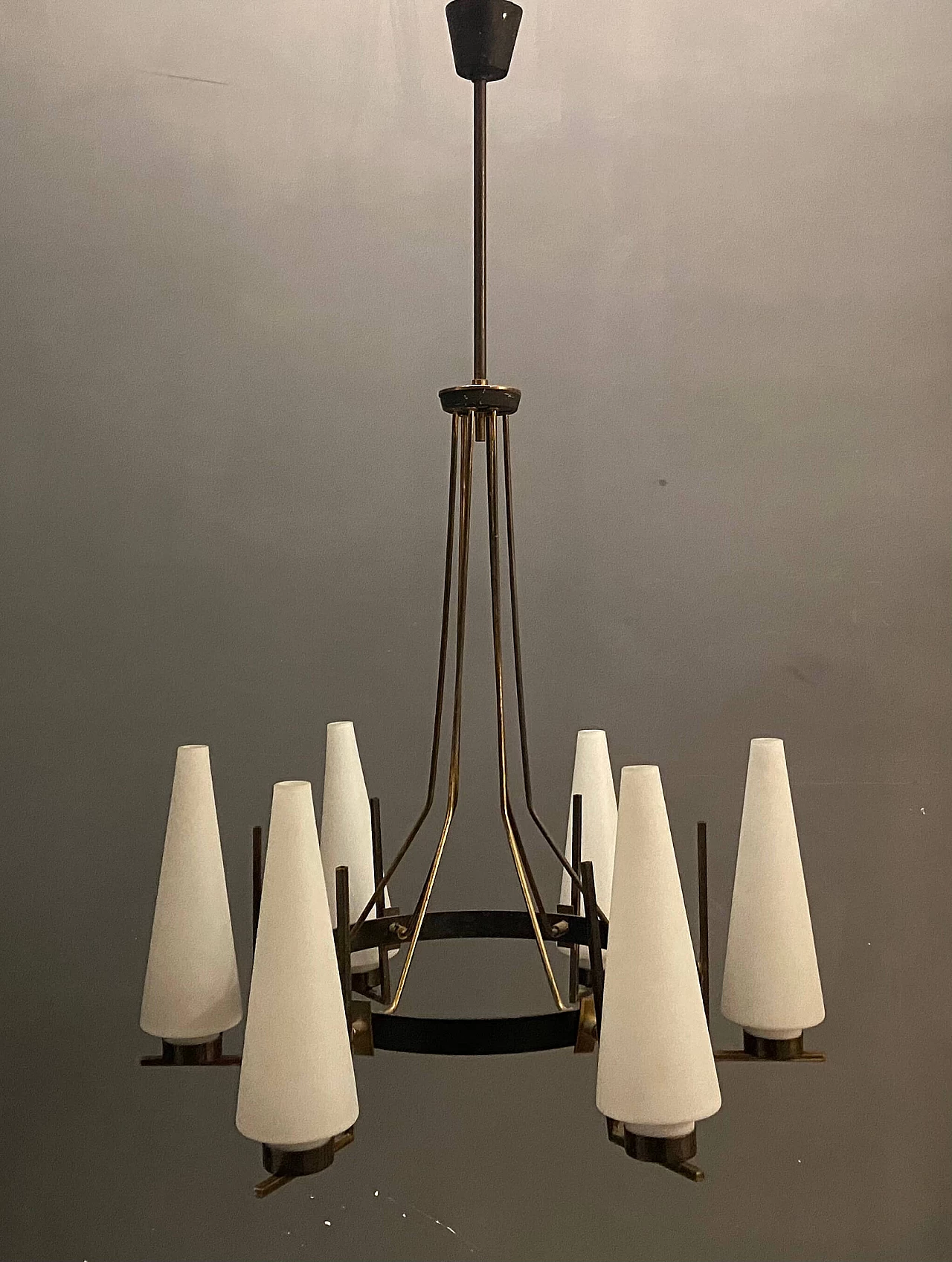 Brass and glass chandelier by Stilnovo, 1950s 1202663