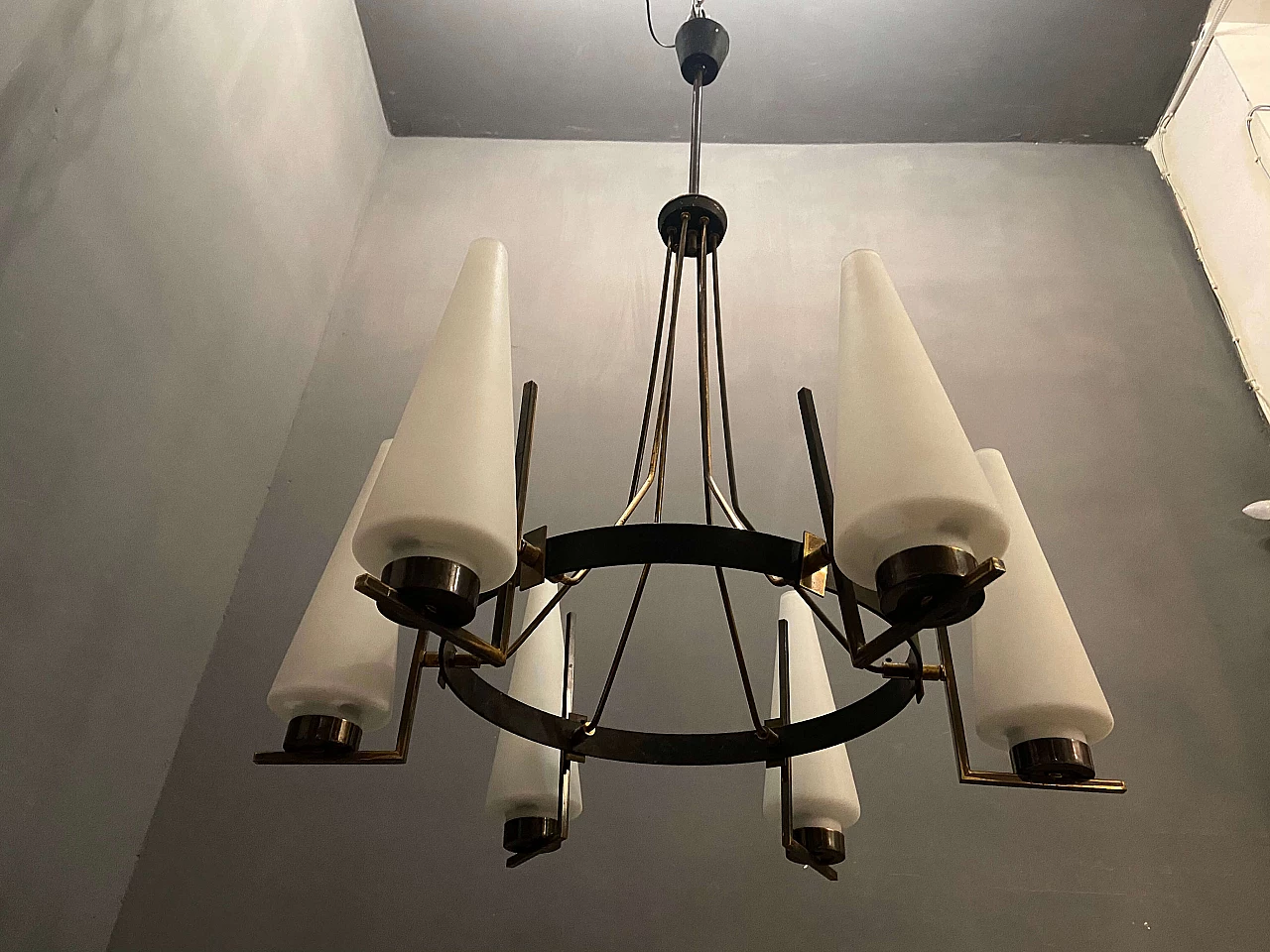 Brass and glass chandelier by Stilnovo, 1950s 1202664