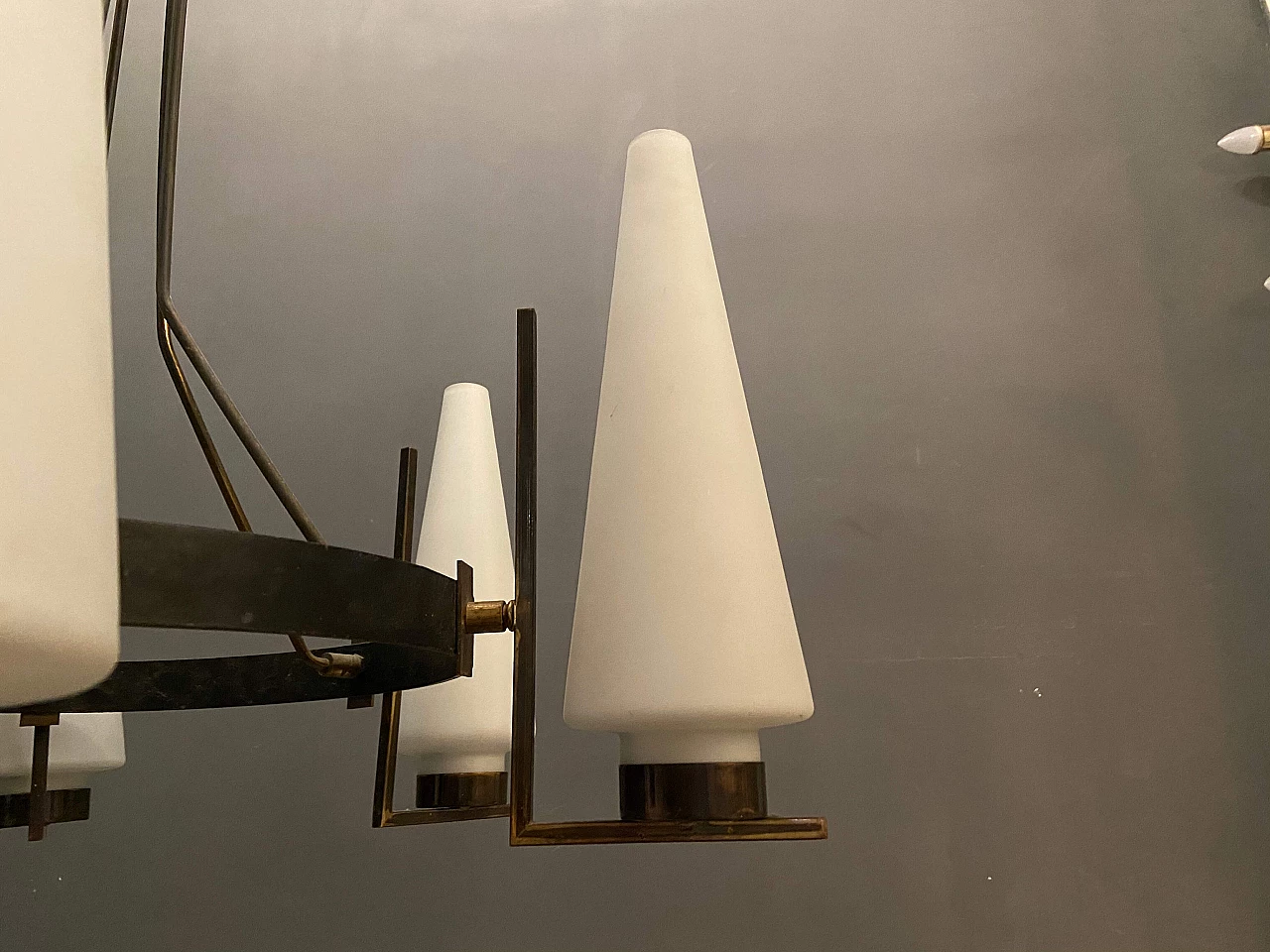 Brass and glass chandelier by Stilnovo, 1950s 1202665