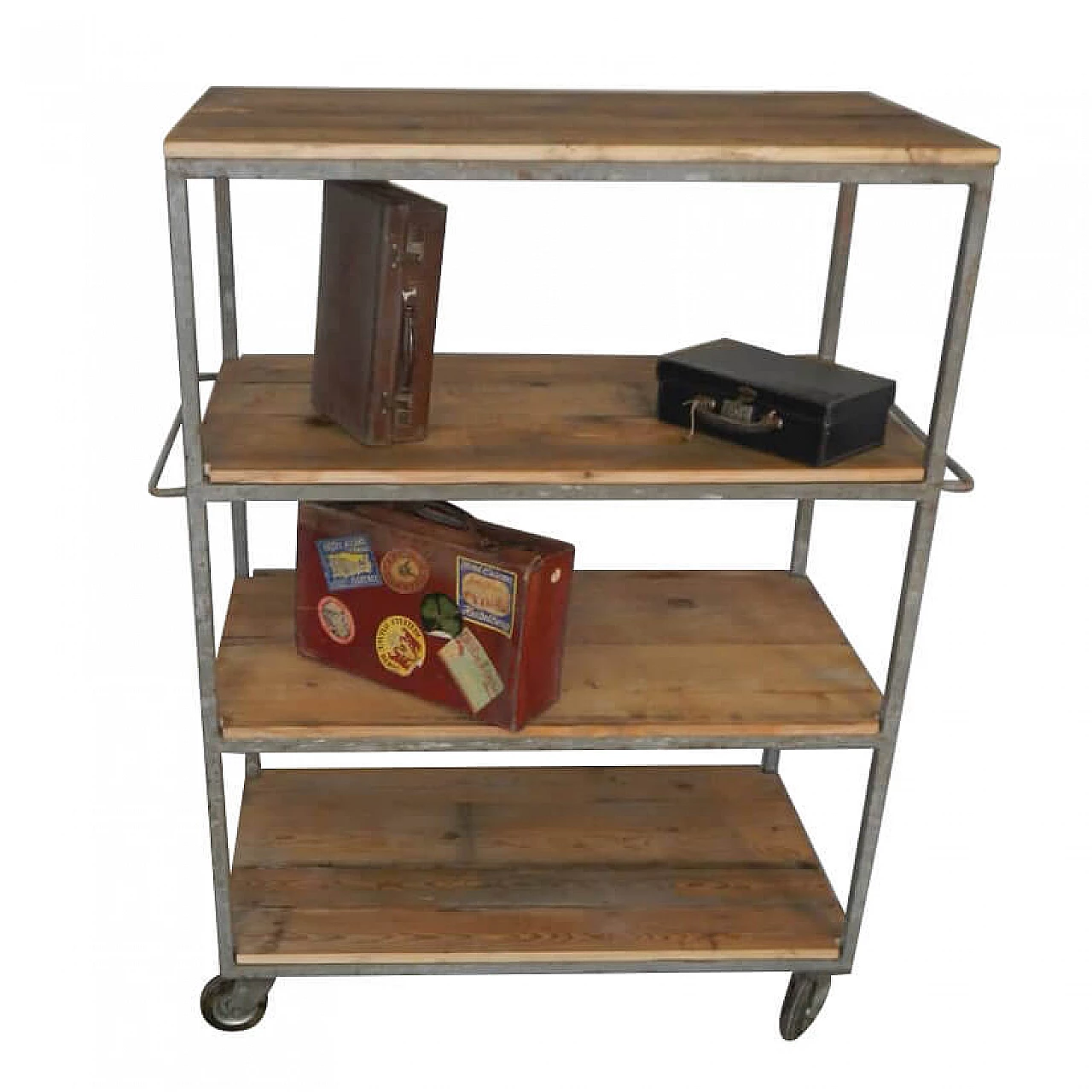 Potters trolley with wheels and shelves in fir wood, 70s 1202722