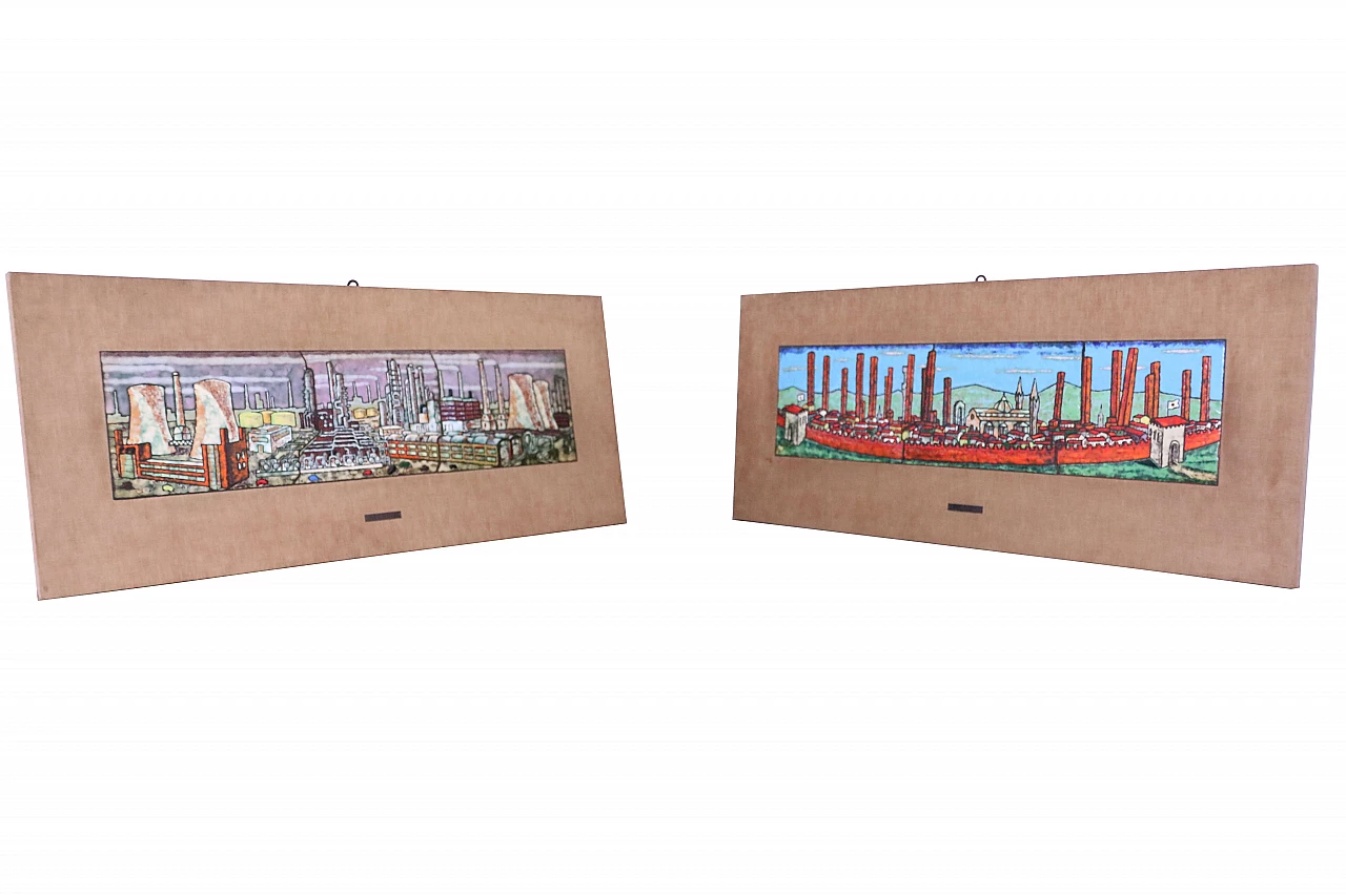 Coppia di quadri in rame smaltato, anni '40 1202838