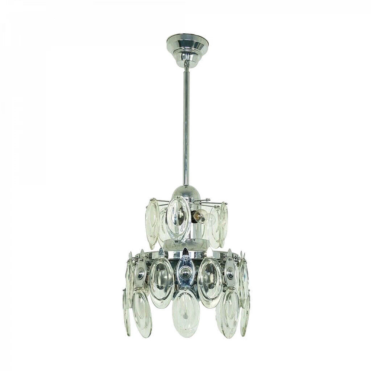 12-light chandelier in chromed steel and glass by Sciolari, 70s 1202941