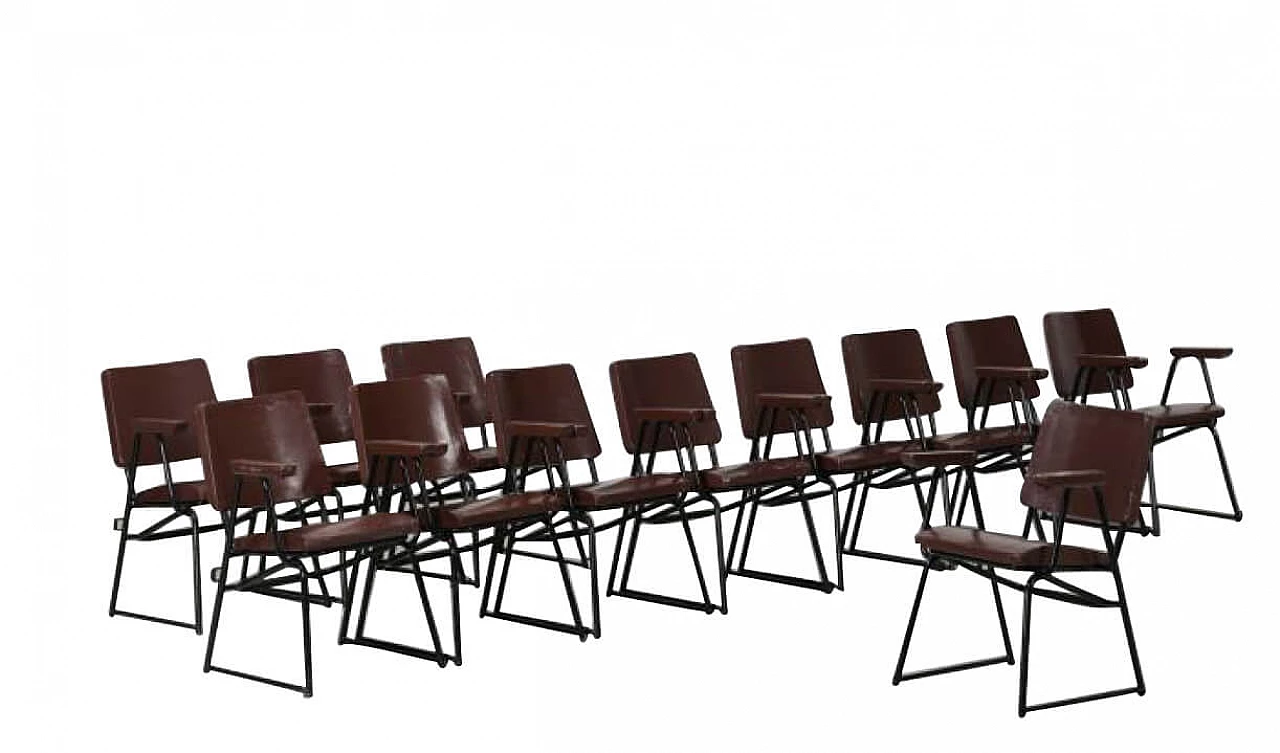 12 Chairs in lacquered wood and iron rodby by BBPR for Michelin Sport Club D.A.M.I., 30s 1203084