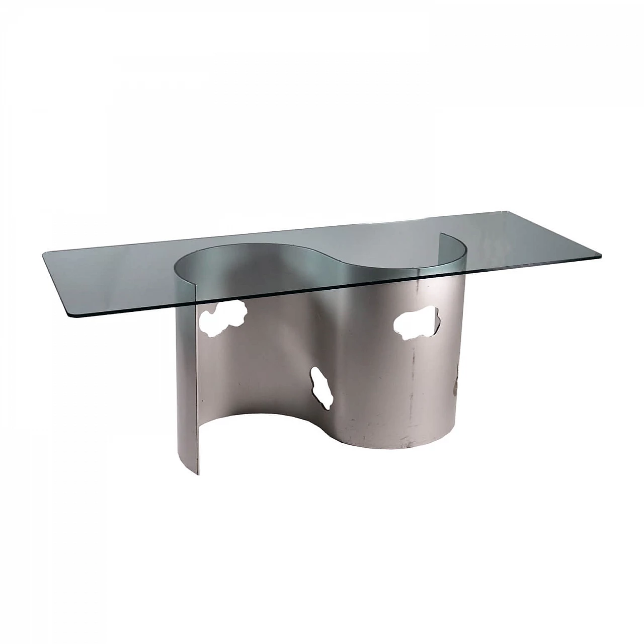 Enameled metal and glass table, 80s 1203277