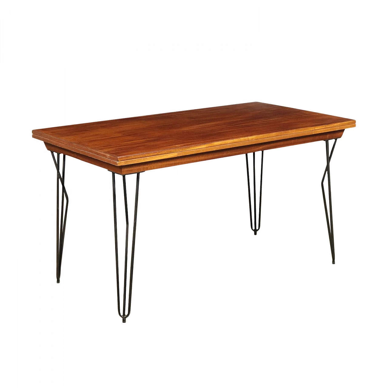 Extending table in mahogany veneered wood and enameled metal, 60s 1203289