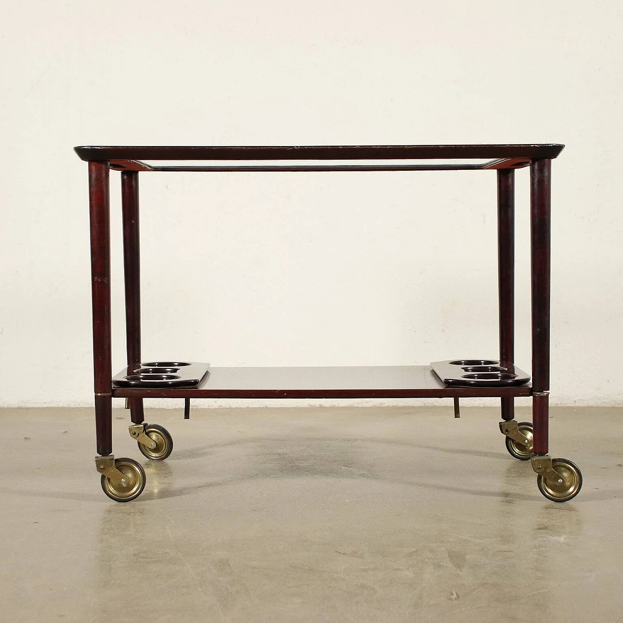 Trolley in beech, brass and glass, 50s 1203305