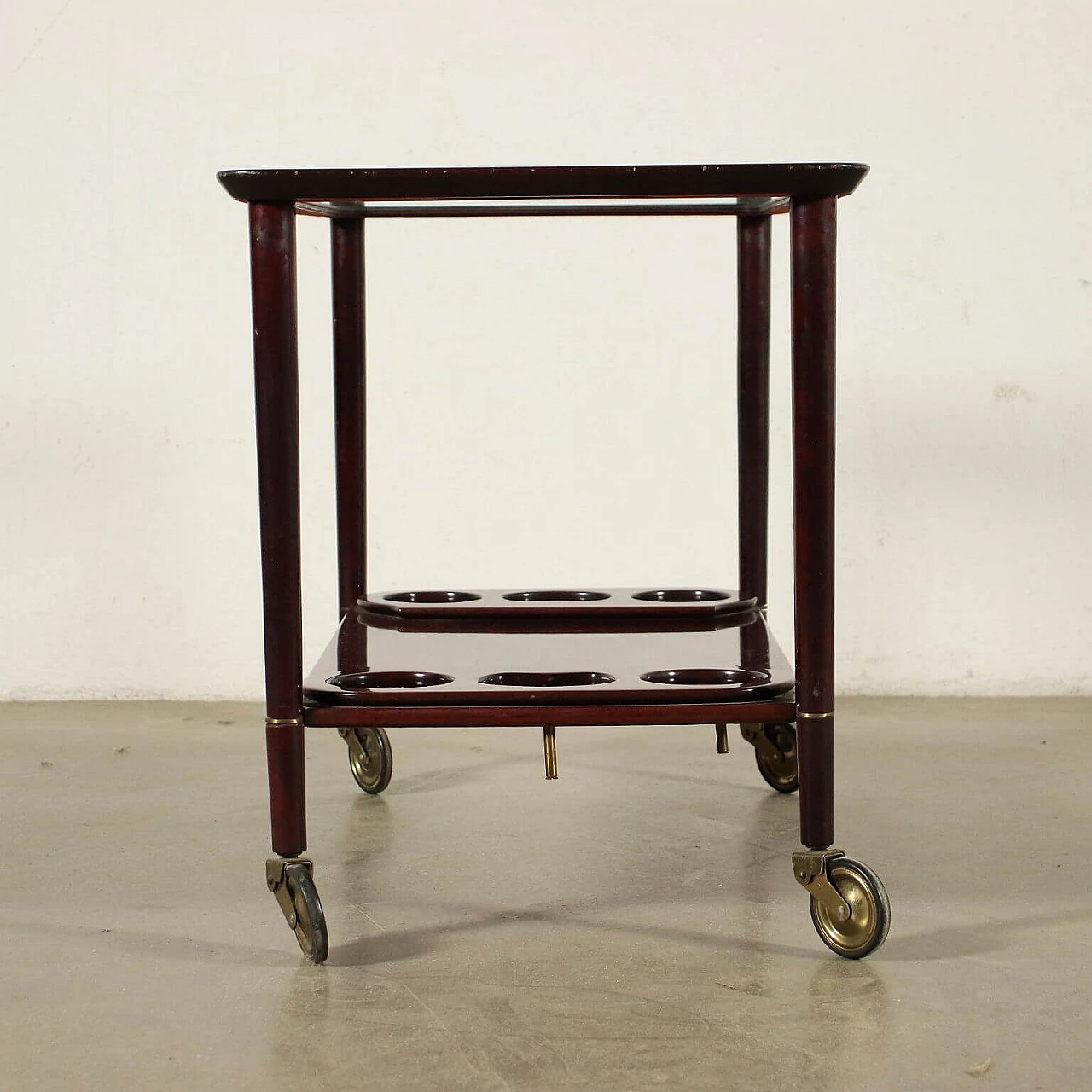 Trolley in beech, brass and glass, 50s 1203306