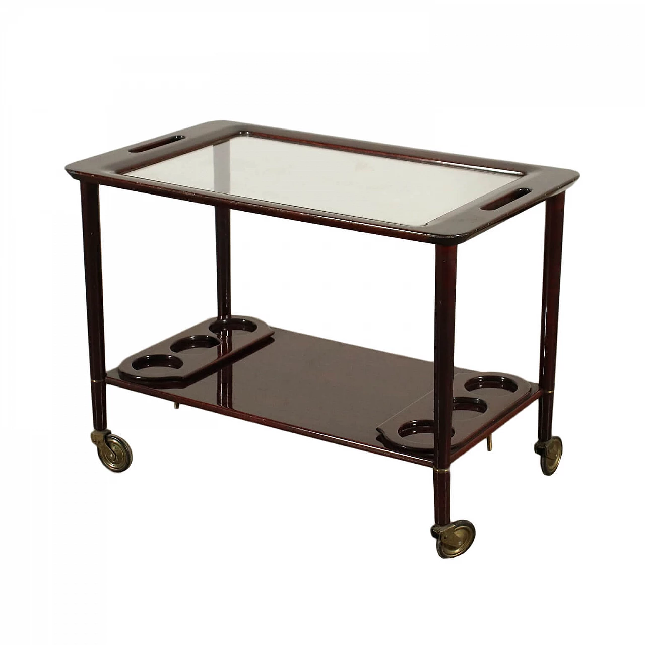 Trolley in beech, brass and glass, 50s 1203307