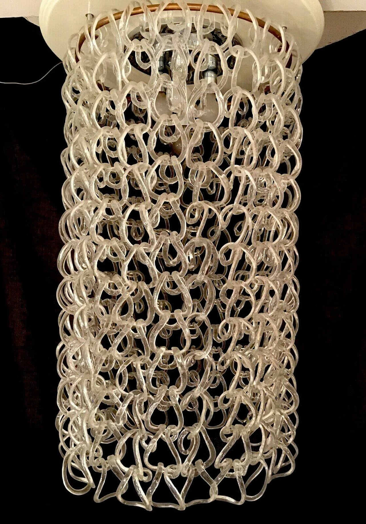 Lampadario Giogali in vetro, legno e ottone di Vistosi, anni '60 1203332