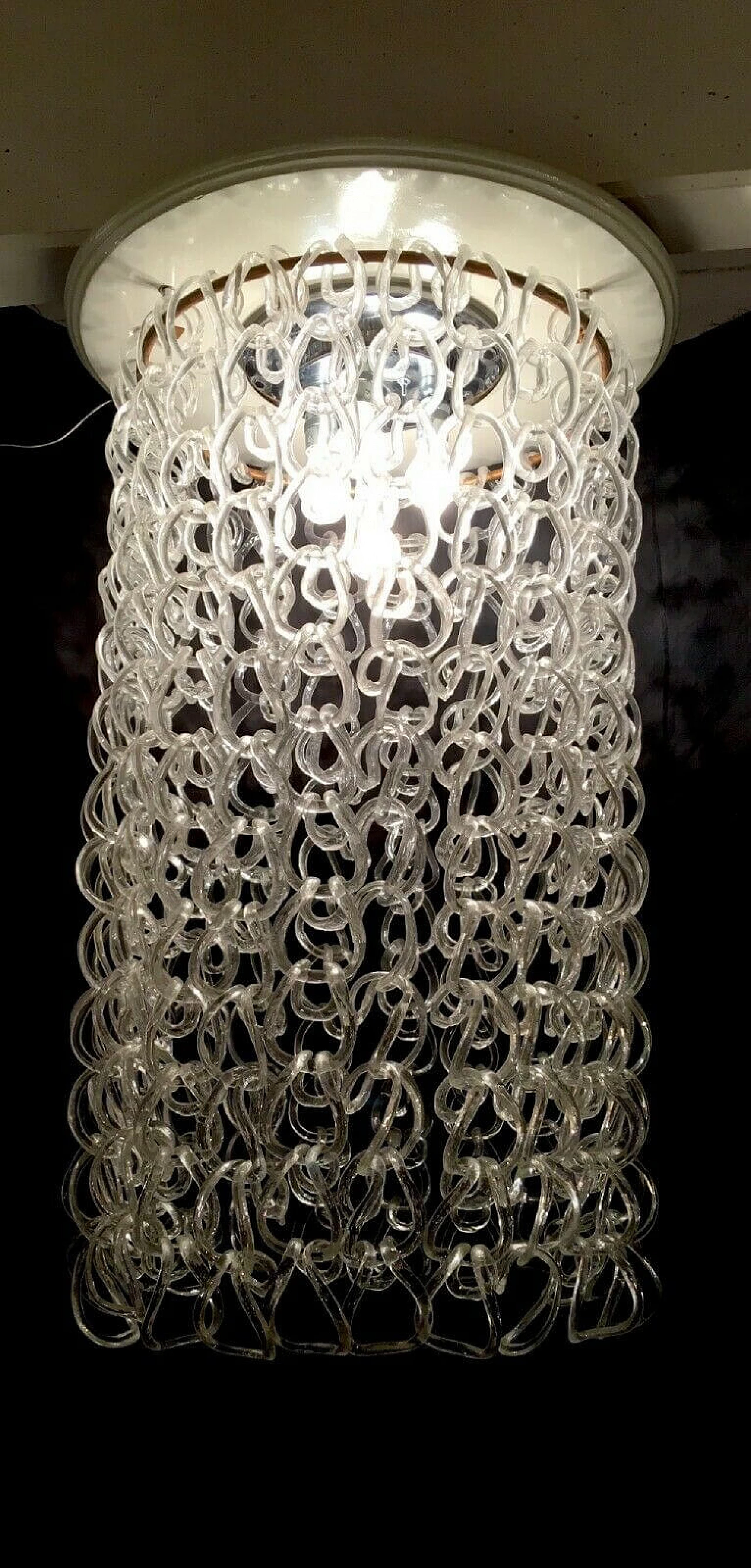 Lampadario Giogali in vetro, legno e ottone di Vistosi, anni '60 1203333