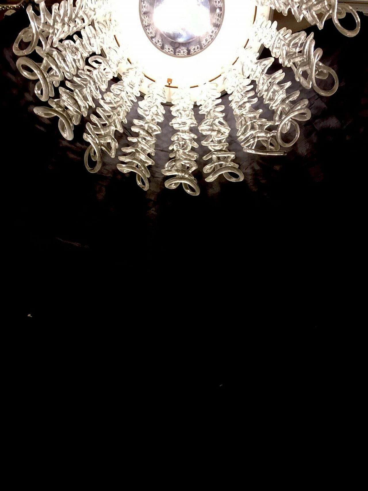 Lampadario Giogali in vetro, legno e ottone di Vistosi, anni '60 1203334