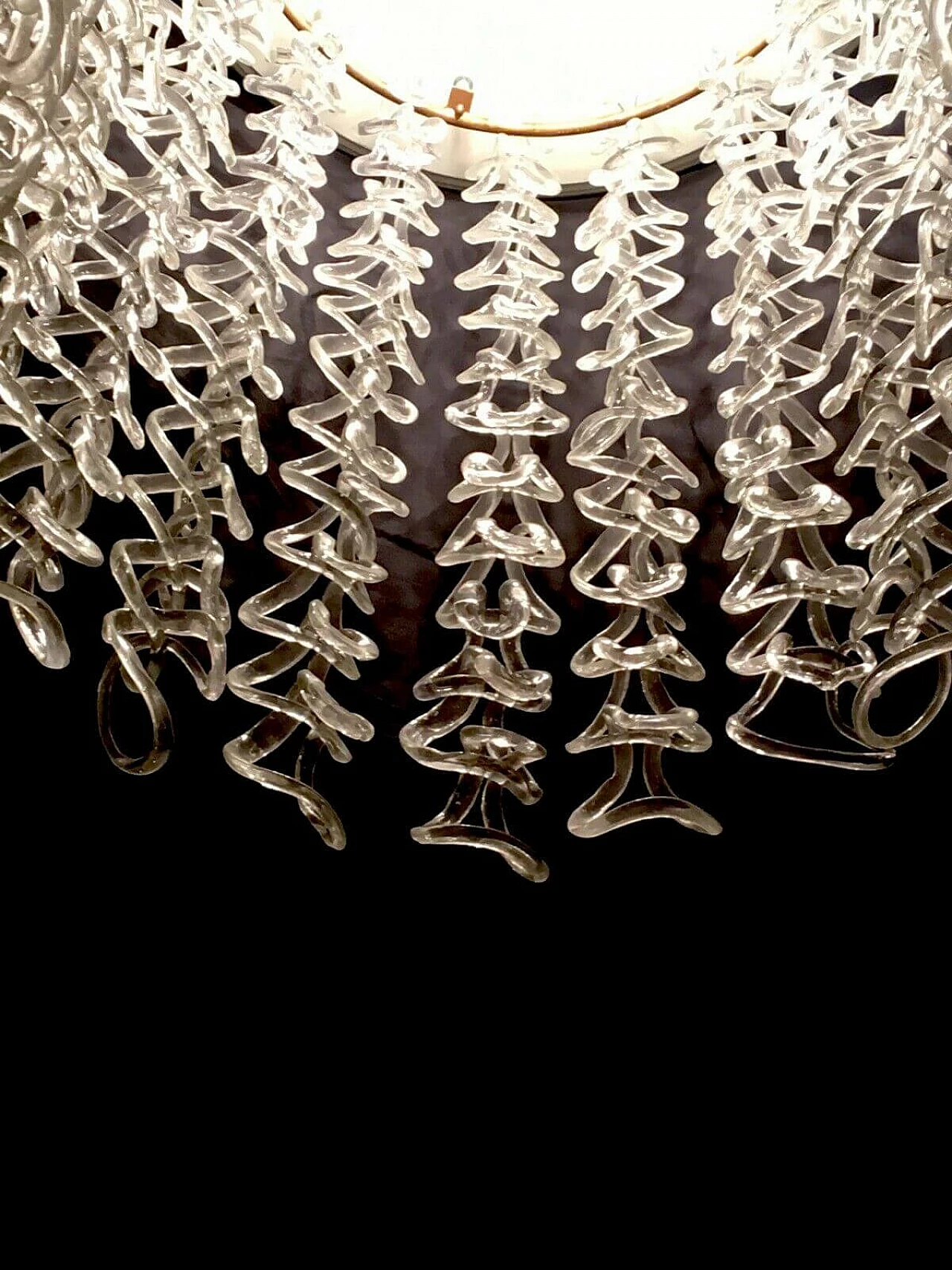 Lampadario Giogali in vetro, legno e ottone di Vistosi, anni '60 1203338