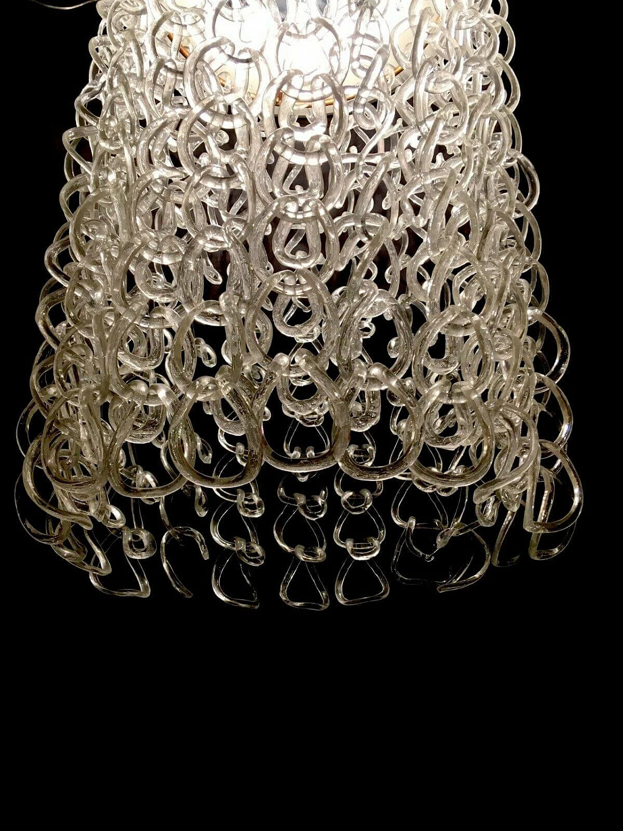 Lampadario Giogali in vetro, legno e ottone di Vistosi, anni '60 1203339