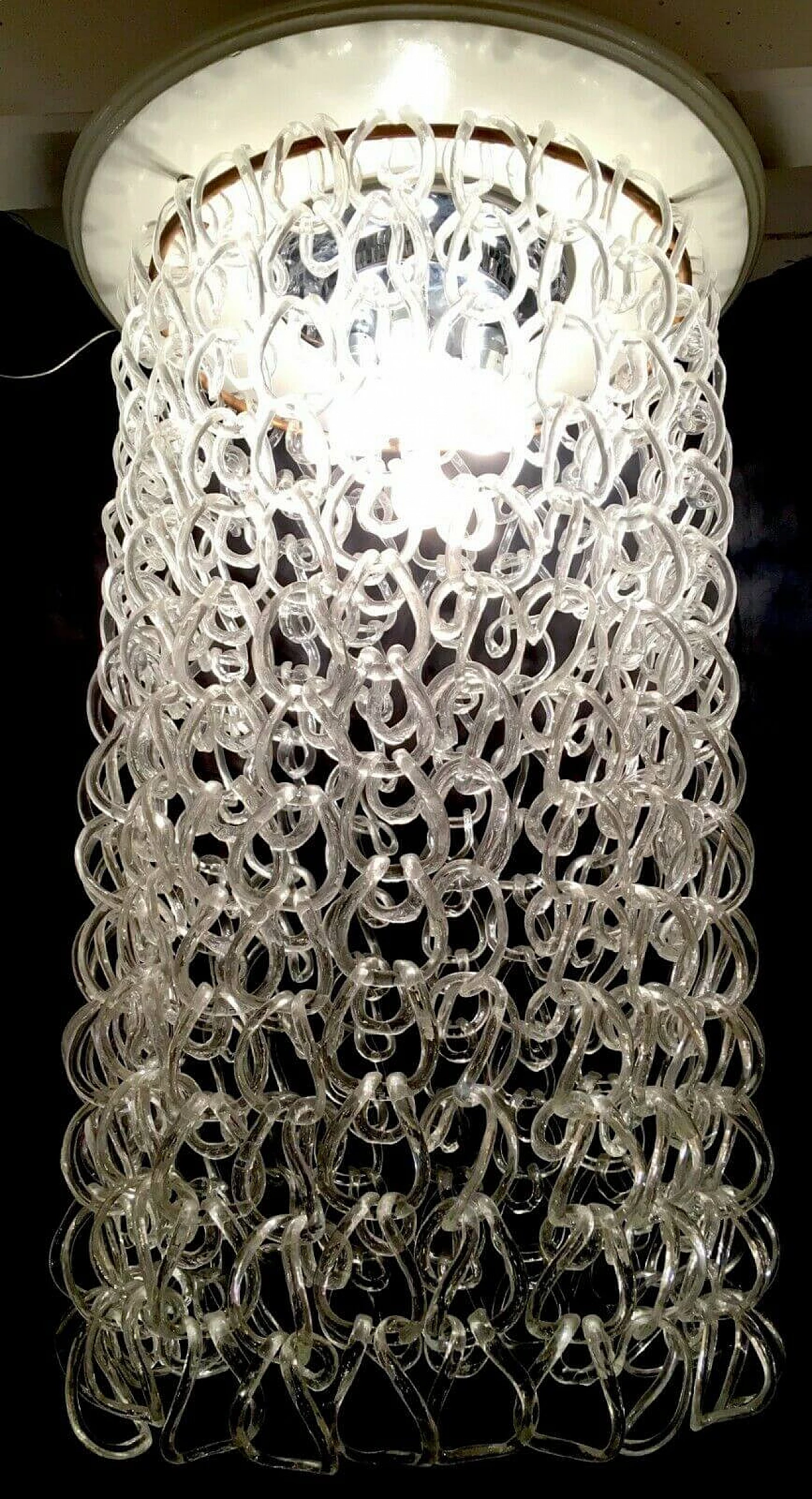 Lampadario Giogali in vetro, legno e ottone di Vistosi, anni '60 1203340