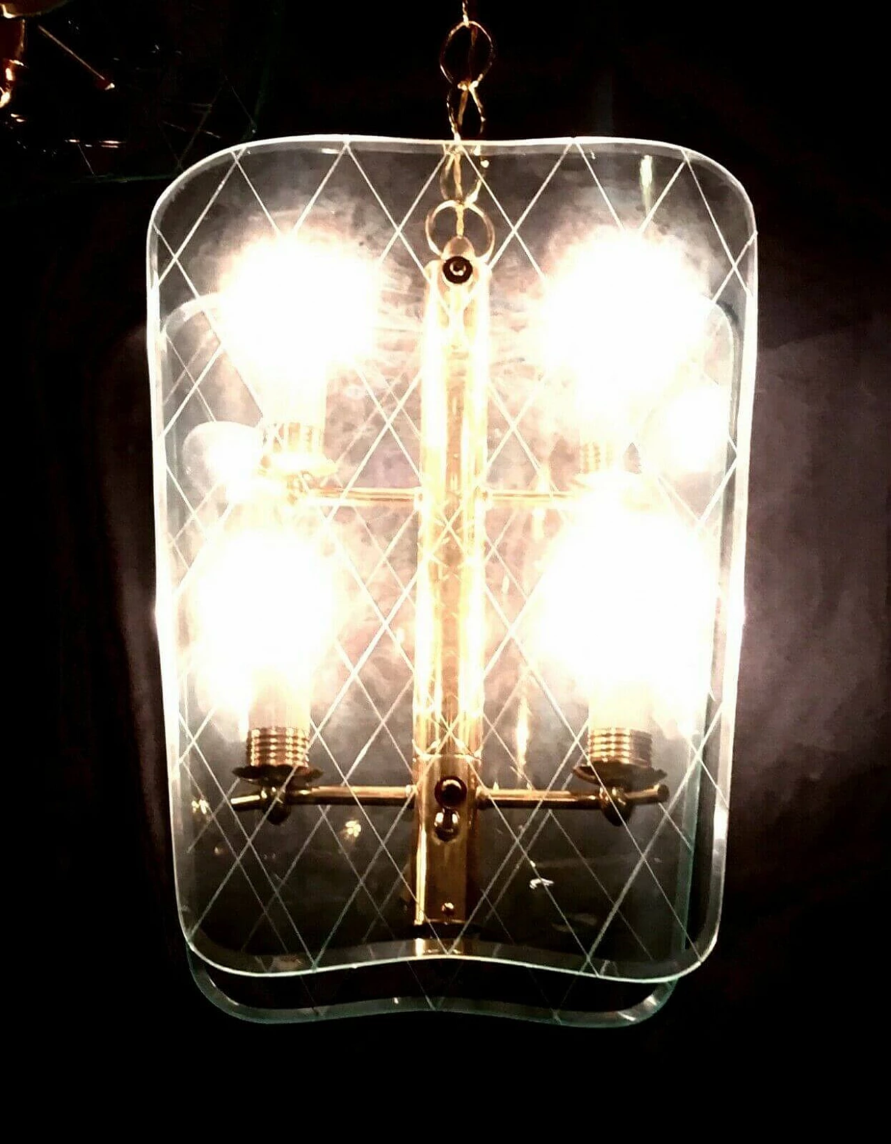 Coppia di lampadari in vetro di Fontana Arte, anni '50 1203341