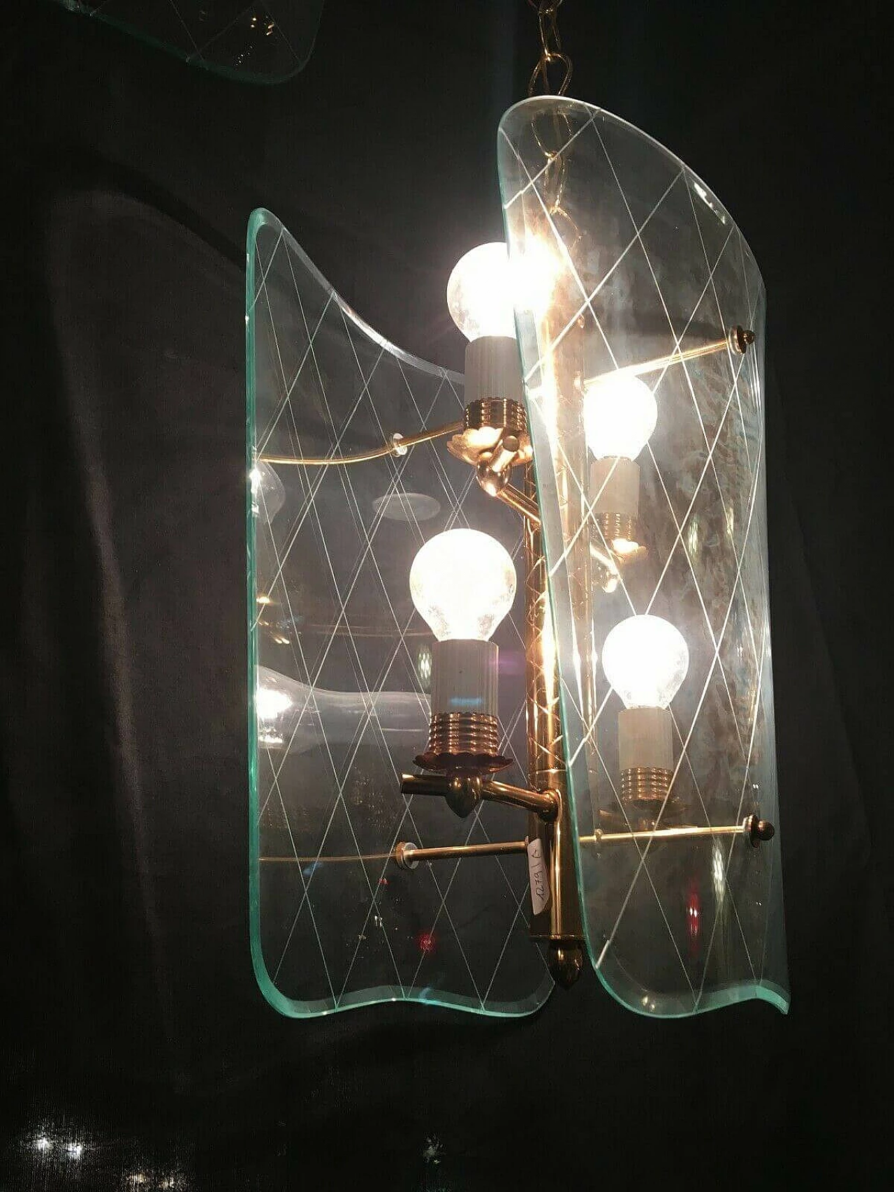 Coppia di lampadari in vetro di Fontana Arte, anni '50 1203342