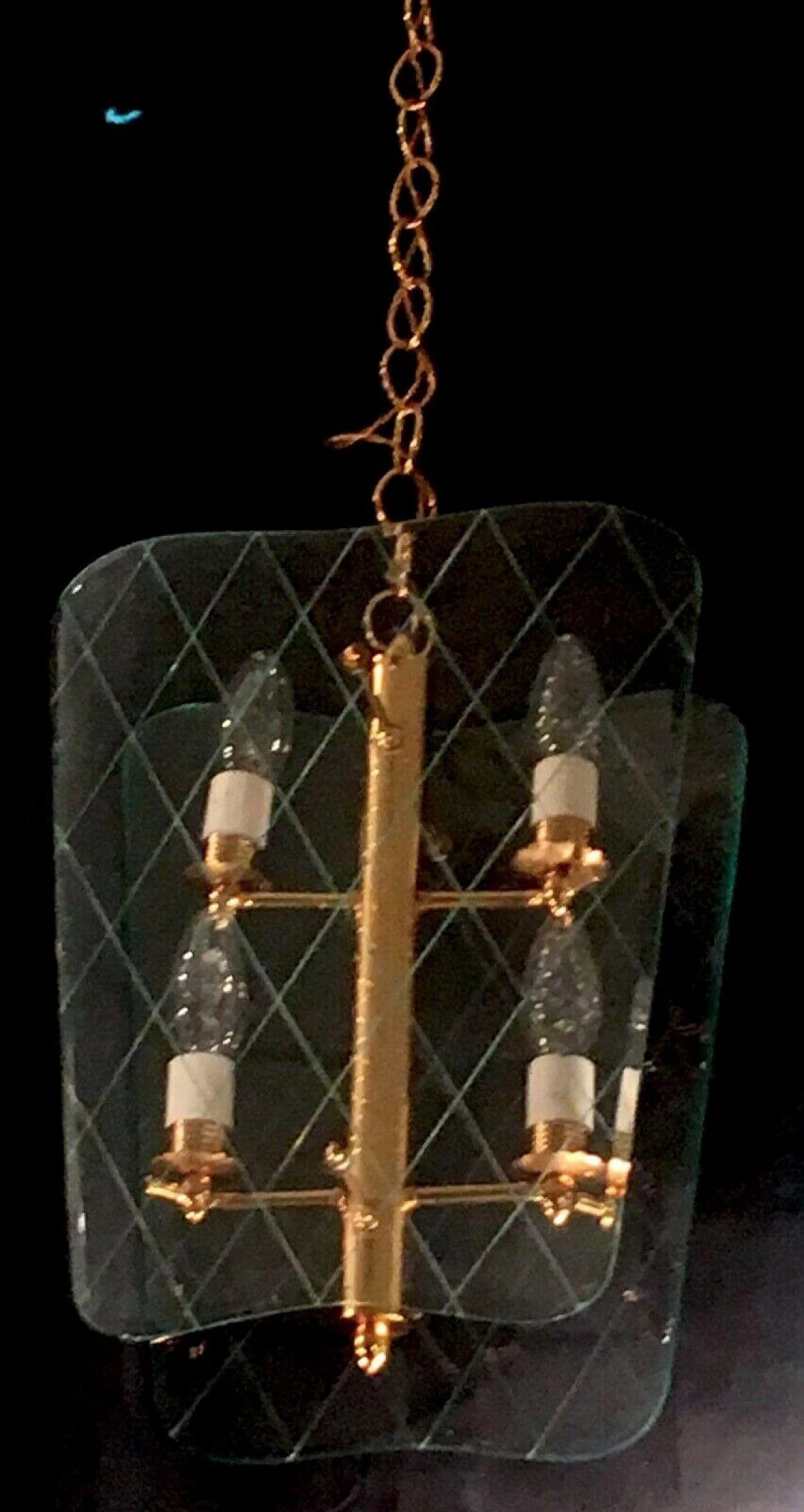 Coppia di lampadari in vetro di Fontana Arte, anni '50 1203343