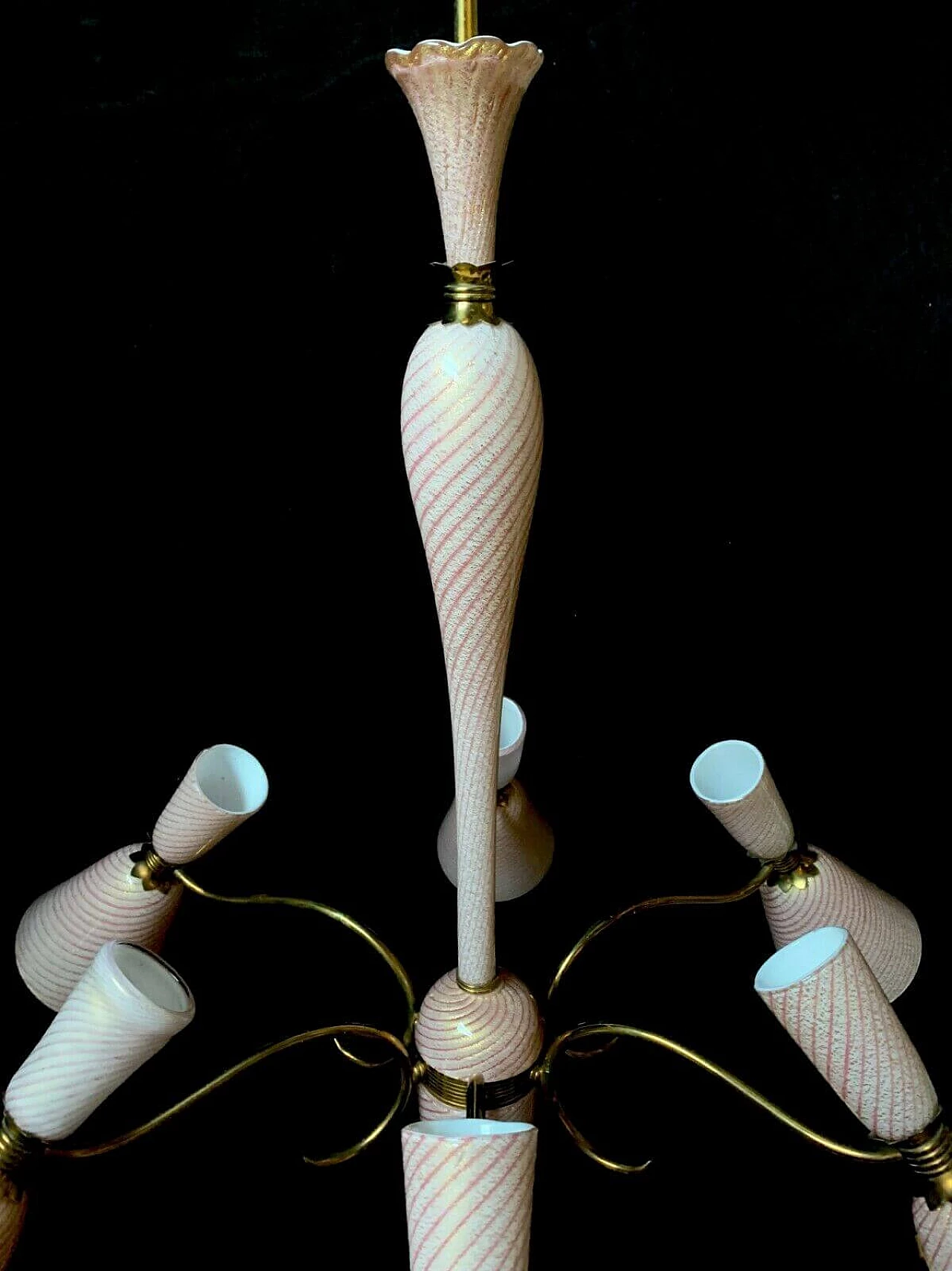 Lampadario in vetro di Murano e ottone di Barovier, anni '50 1203350