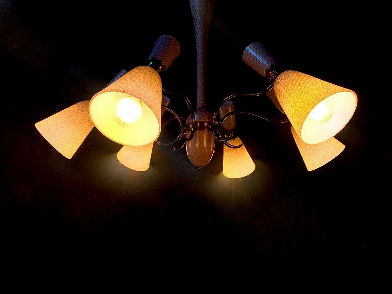 Lampadario in vetro di Murano e ottone di Barovier, anni '50 1203352